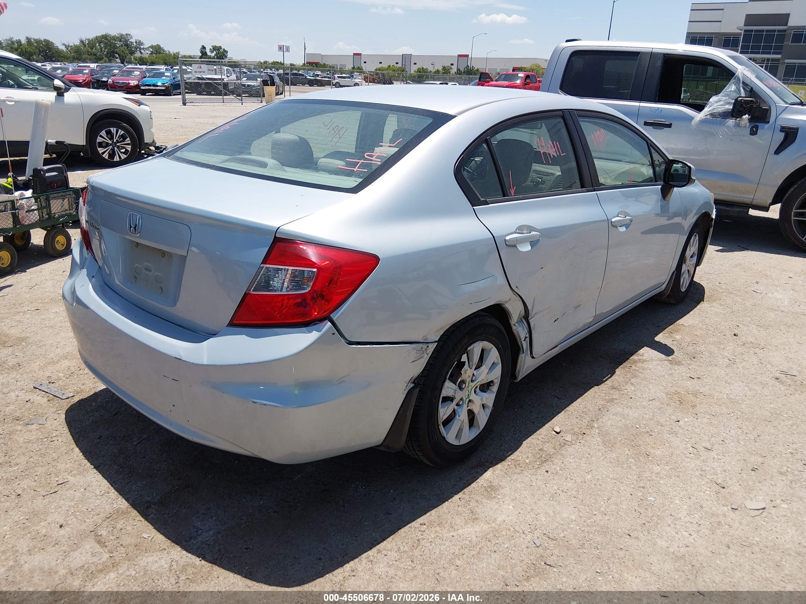2012 Honda Civic Lx Light Blue vin: 19XFB2F59CE327060