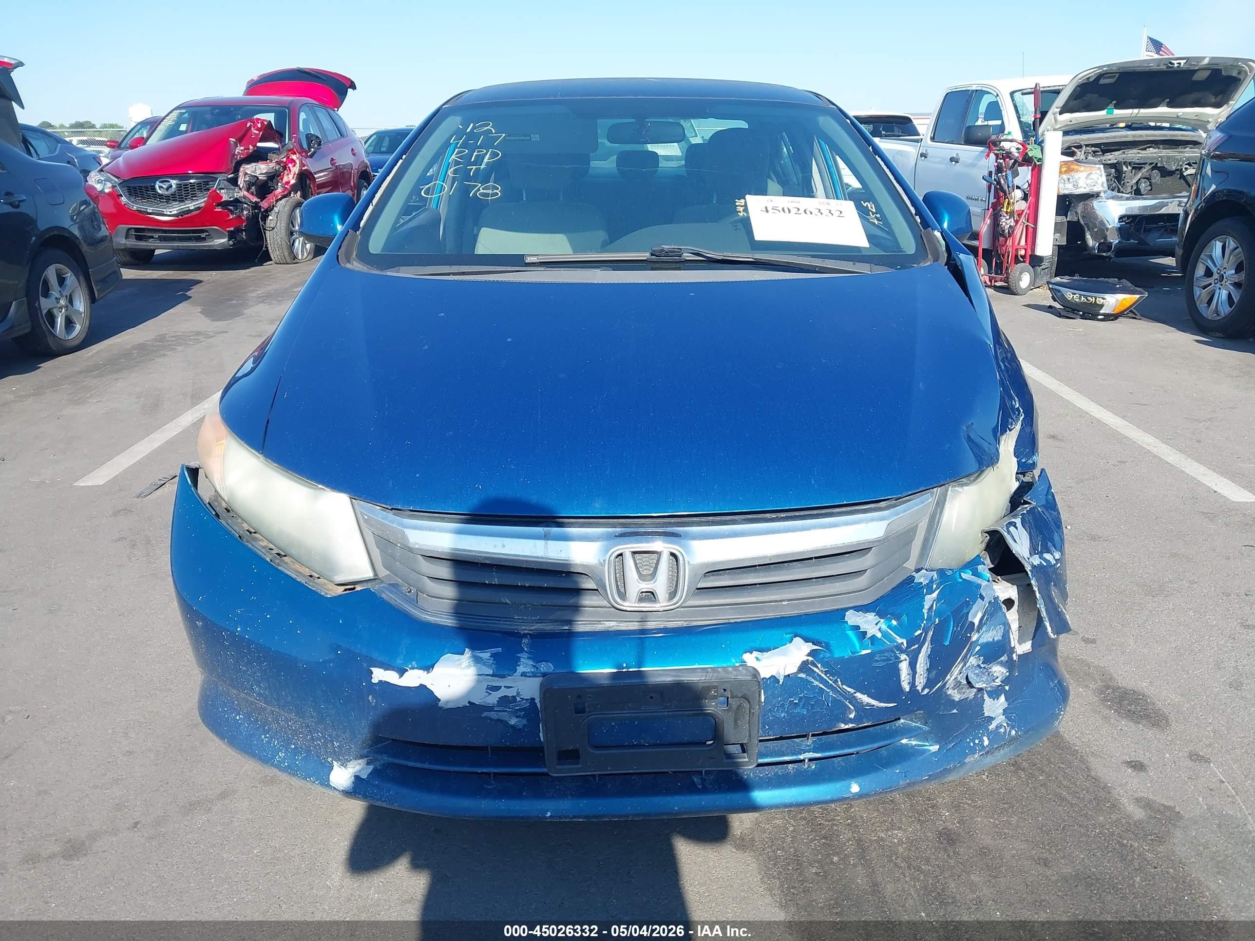 2012 Honda Civic Lx Blue vin: 19XFB2F59CE340178