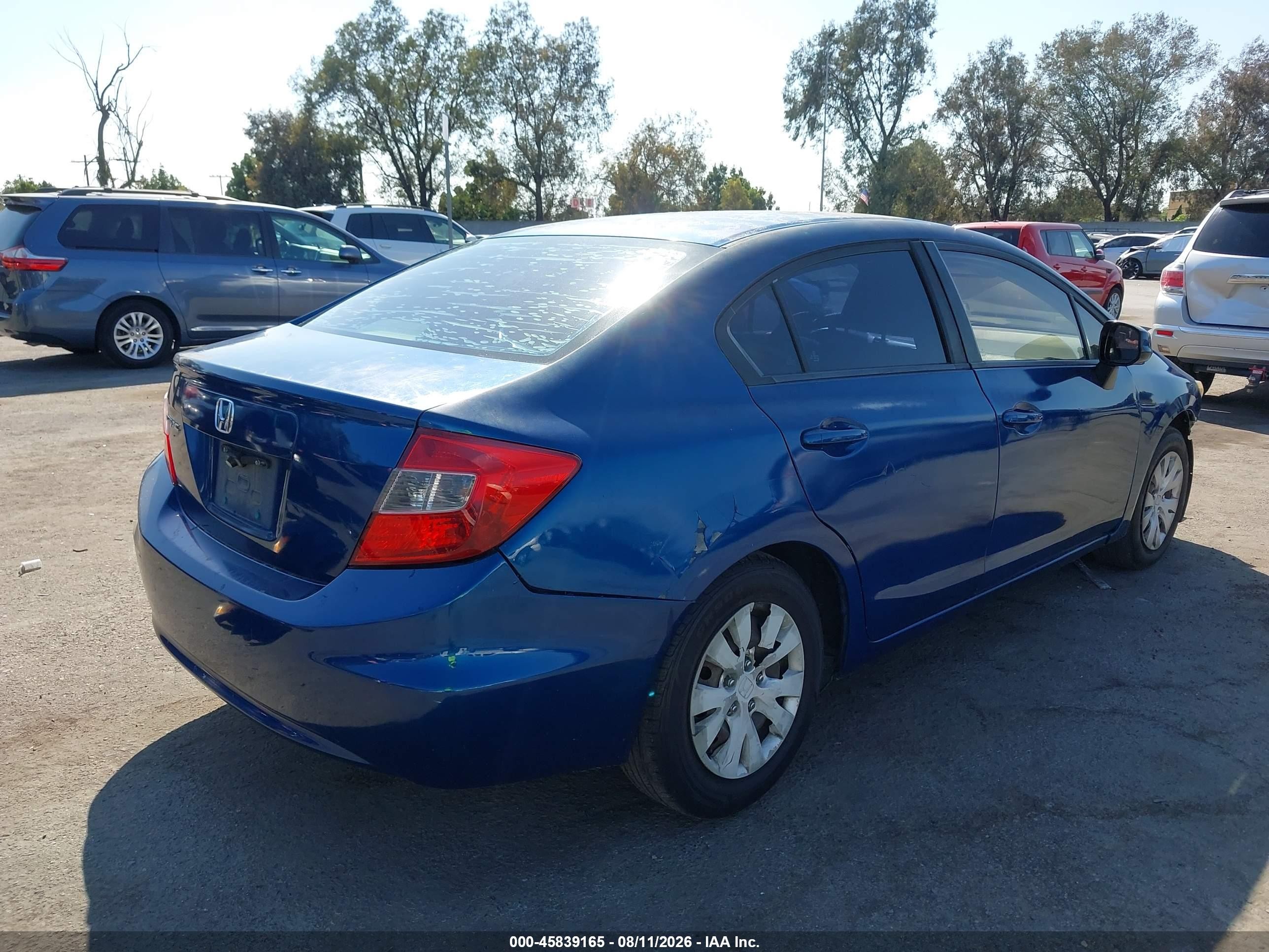 2012 Honda Civic Lx Blue vin: 19XFB2F59CE359930