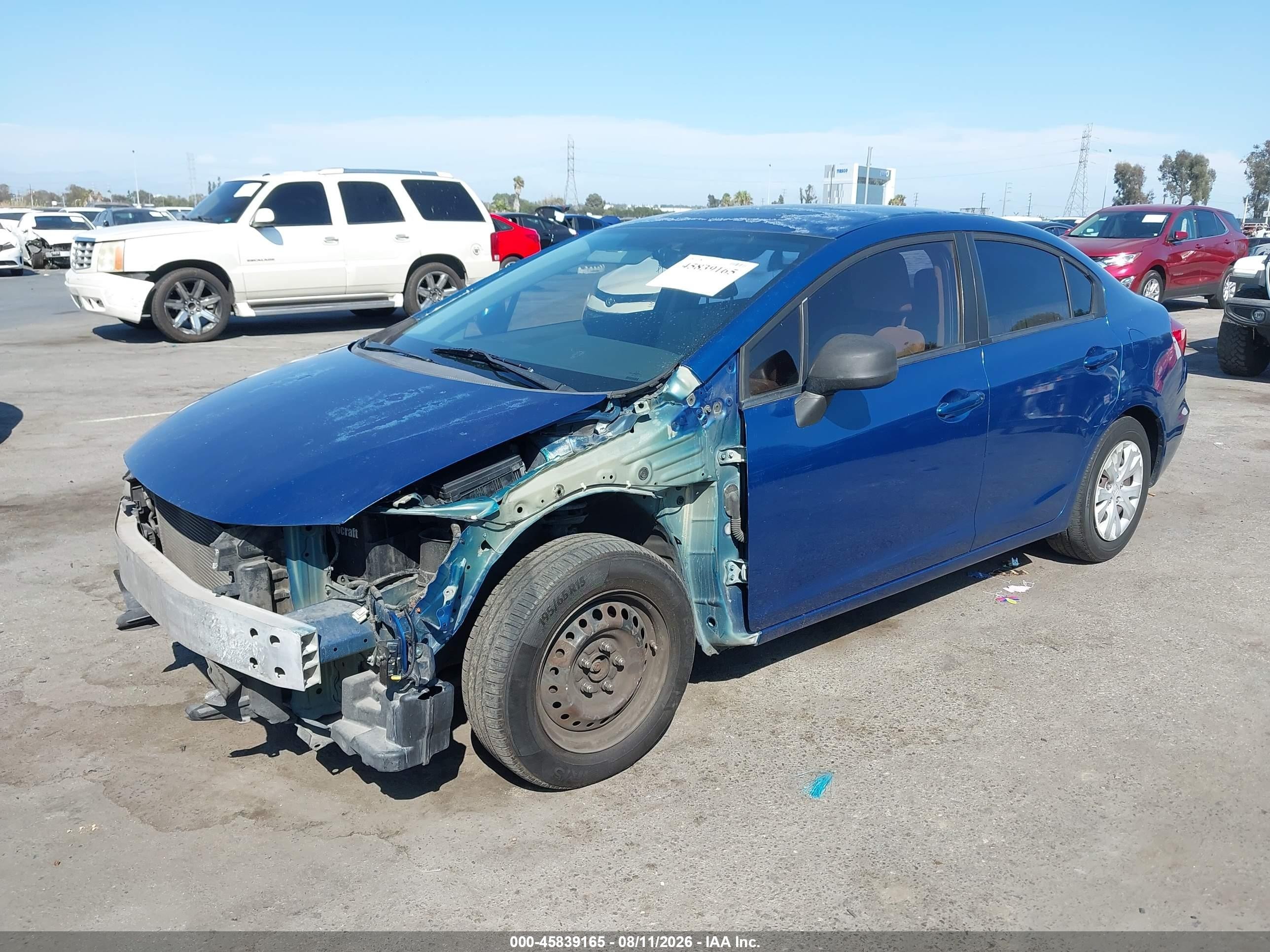 2012 Honda Civic Lx Blue vin: 19XFB2F59CE359930
