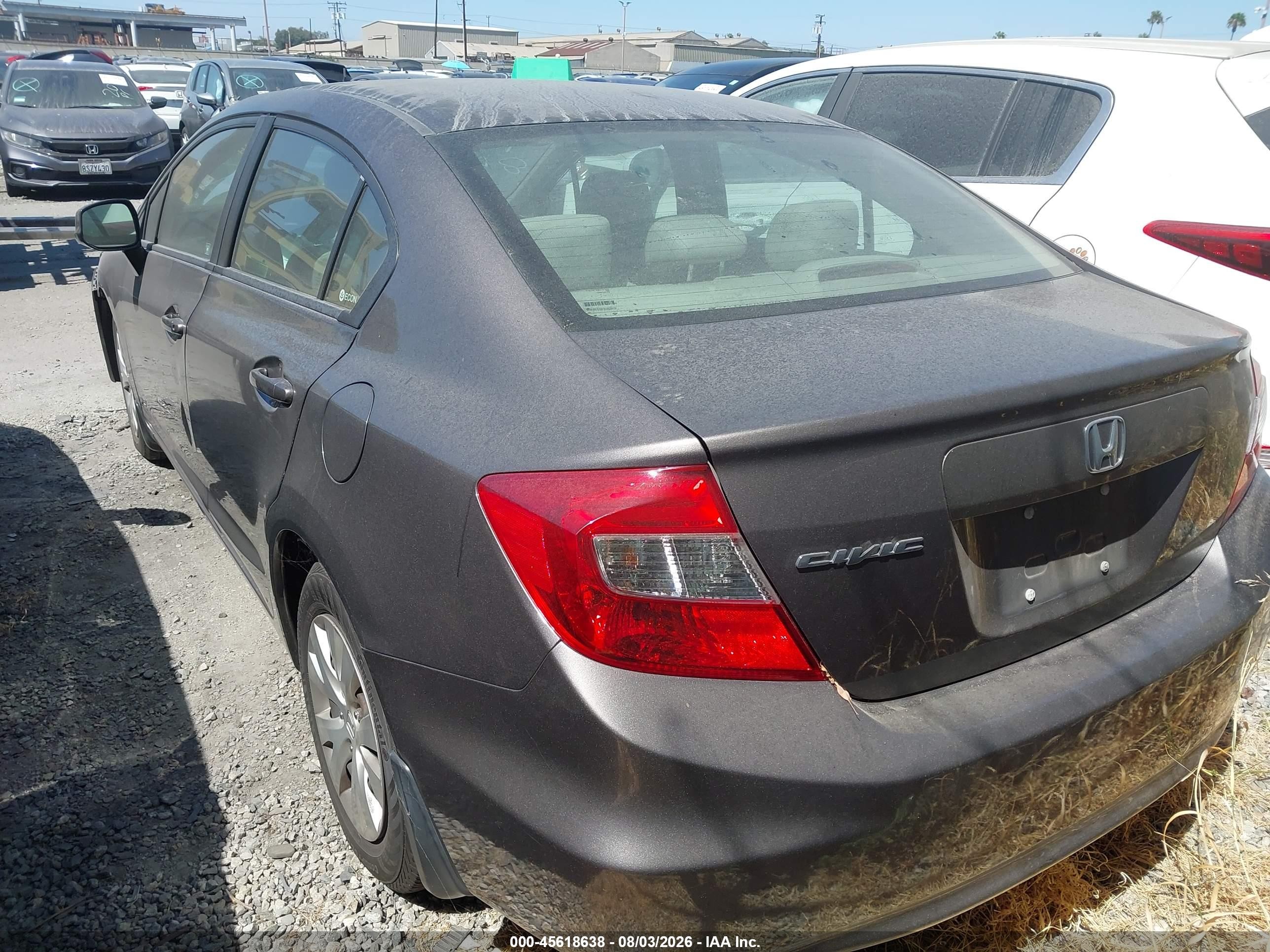2012 Honda Civic Lx Gray vin: 19XFB2F59CE365954