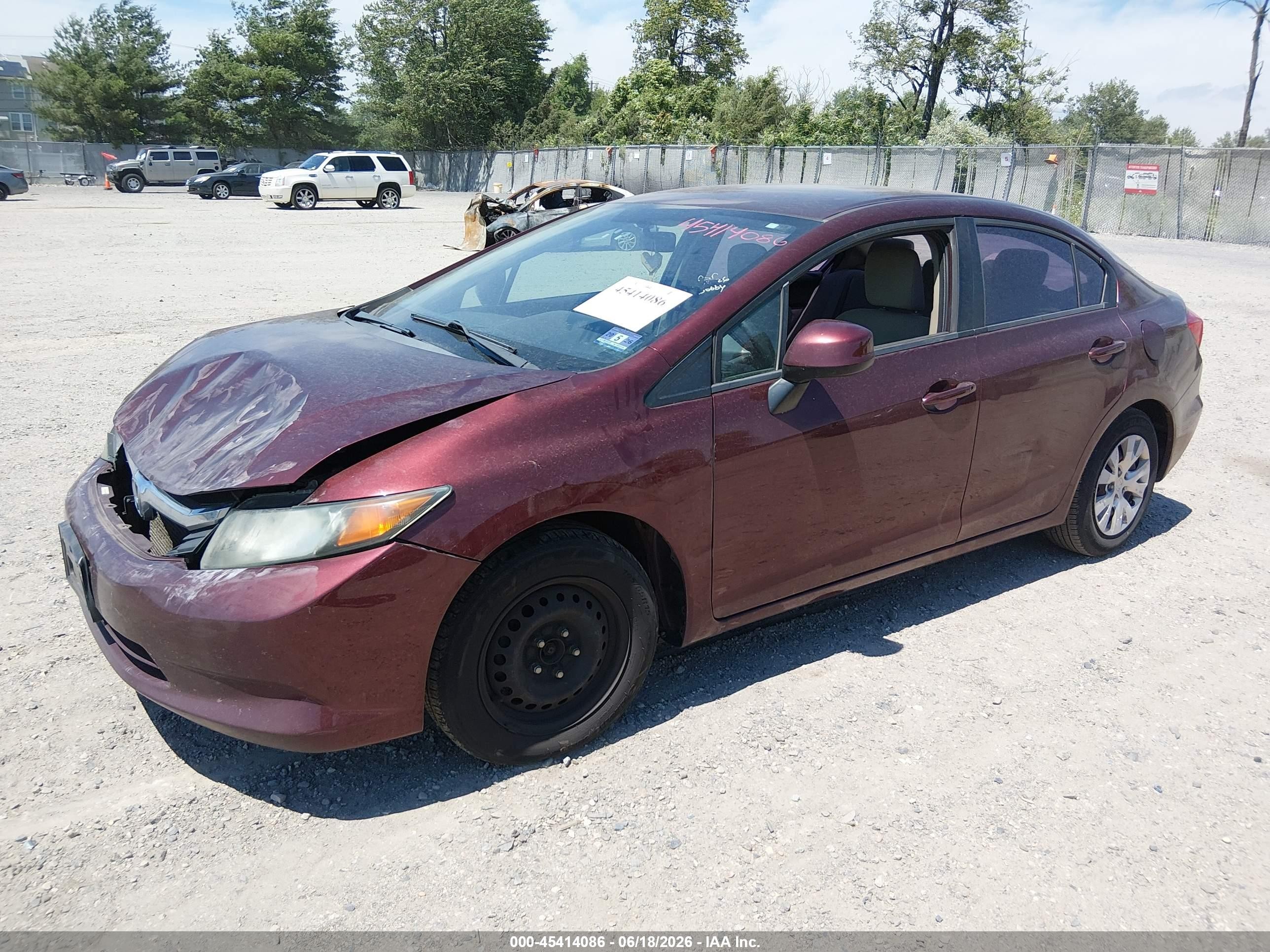 2012 Honda Civic Lx Burgundy vin: 19XFB2F59CE377277