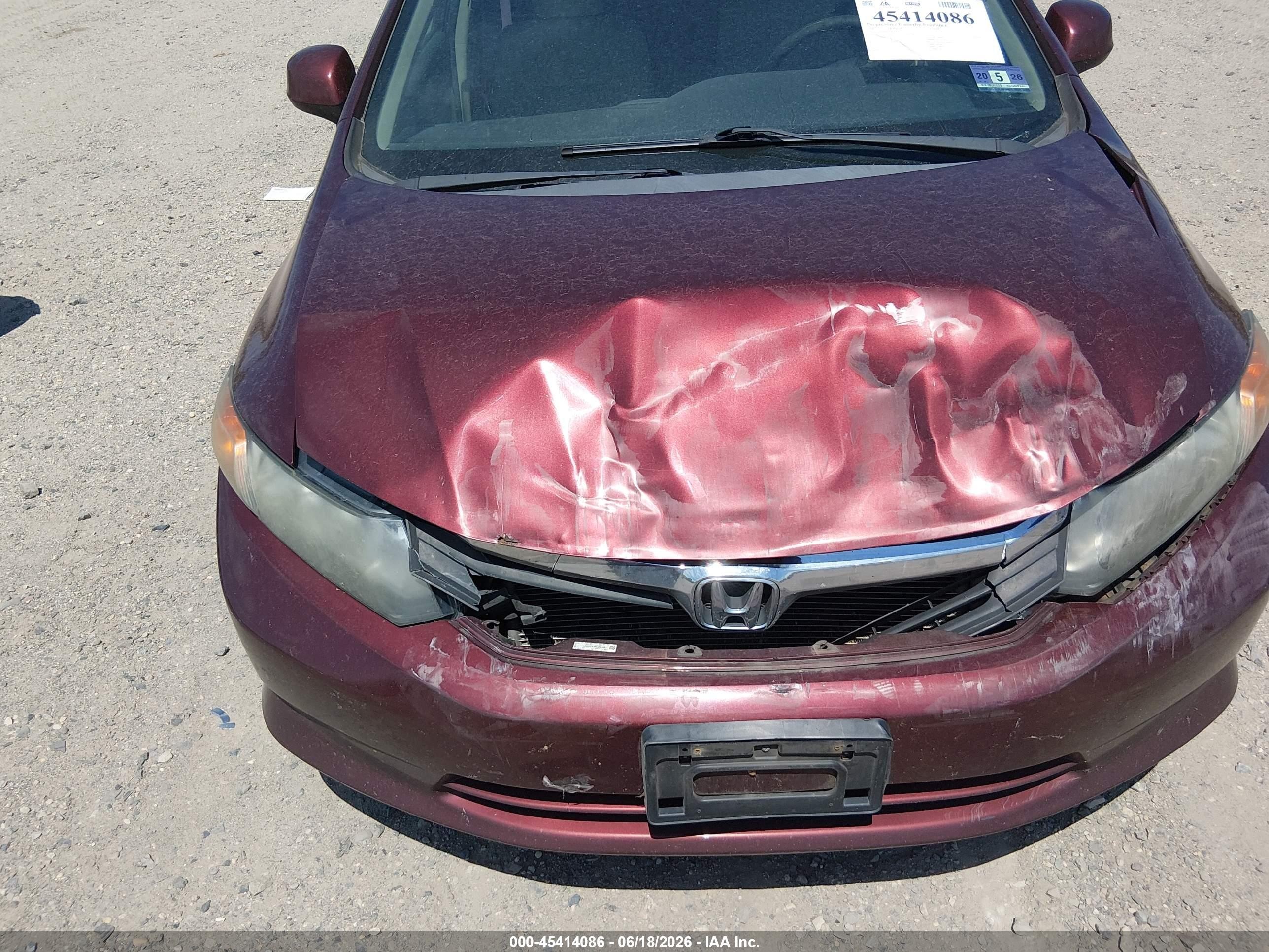 2012 Honda Civic Lx Burgundy vin: 19XFB2F59CE377277