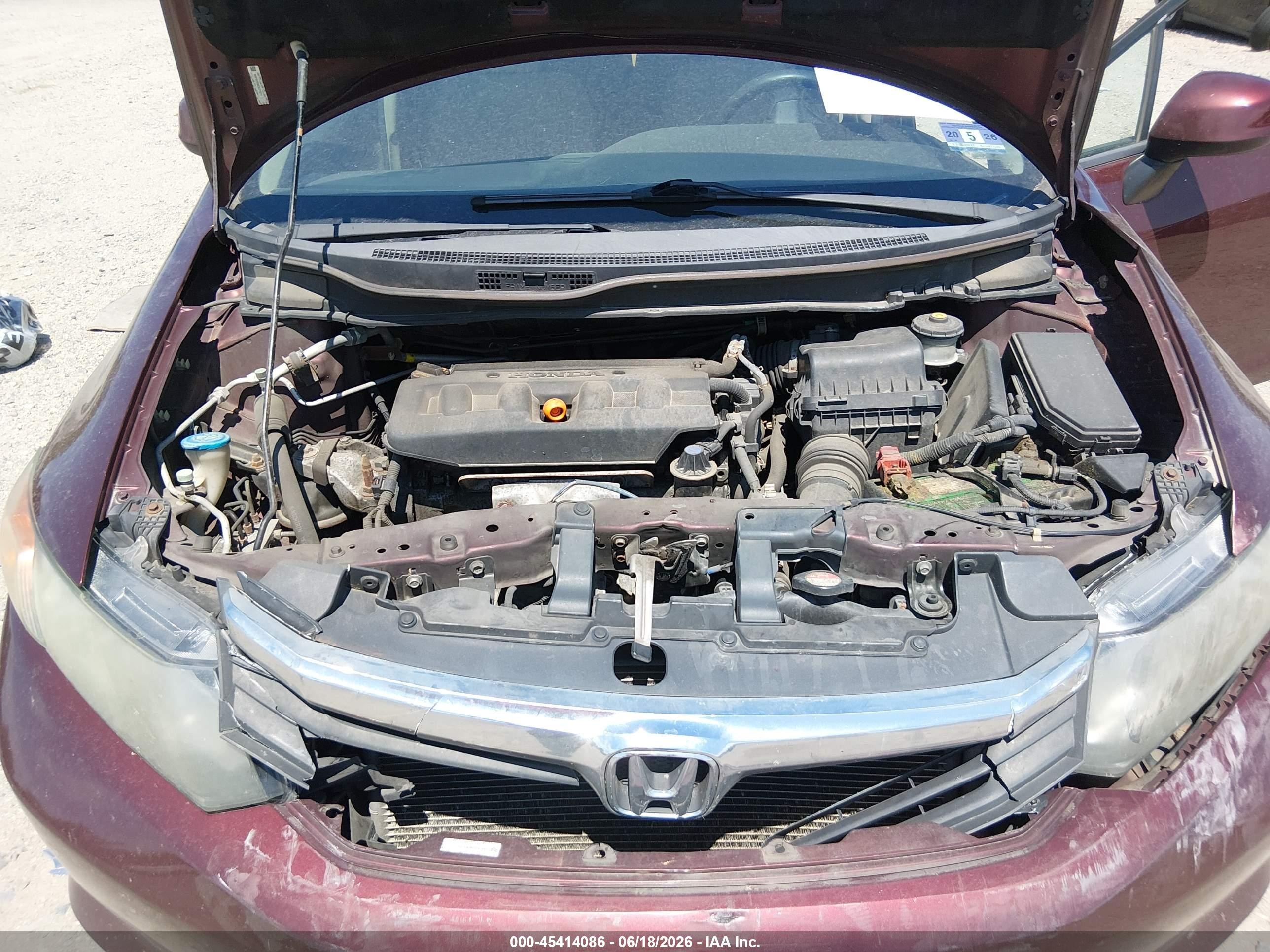 2012 Honda Civic Lx Burgundy vin: 19XFB2F59CE377277