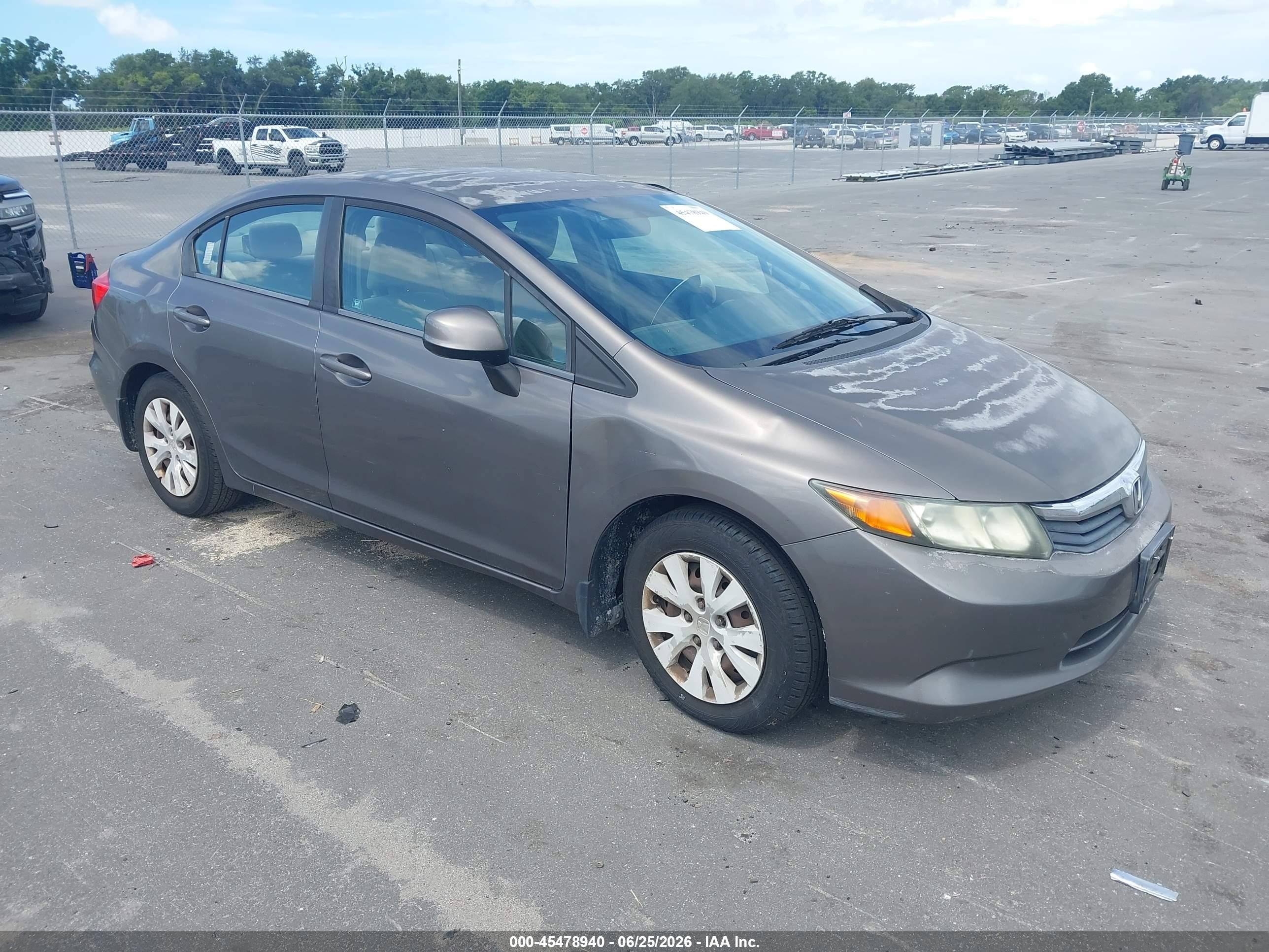2012 Honda Civic Lx Gray vin: 19XFB2F59CE387744