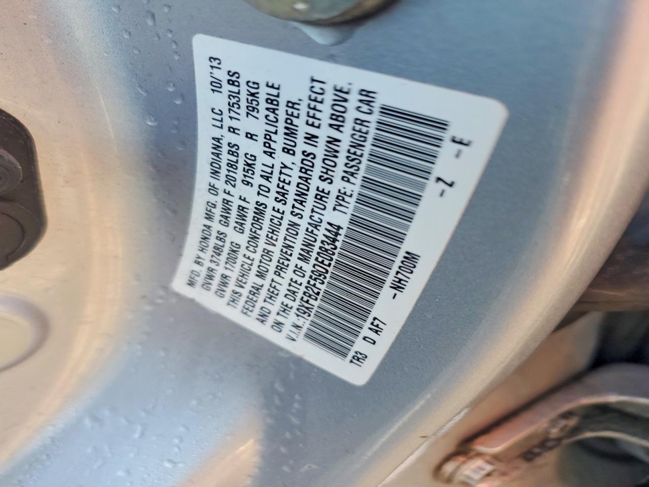 2013 Honda Civic Lx Silver vin: 19XFB2F59DE083444