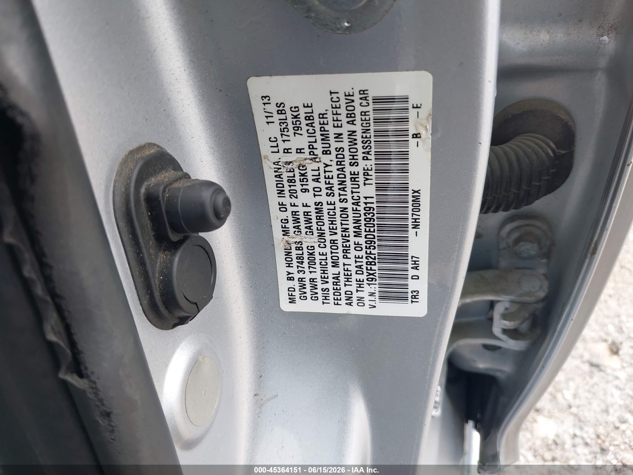 2013 Honda Civic Lx Серебряный vin: 19XFB2F59DE093911
