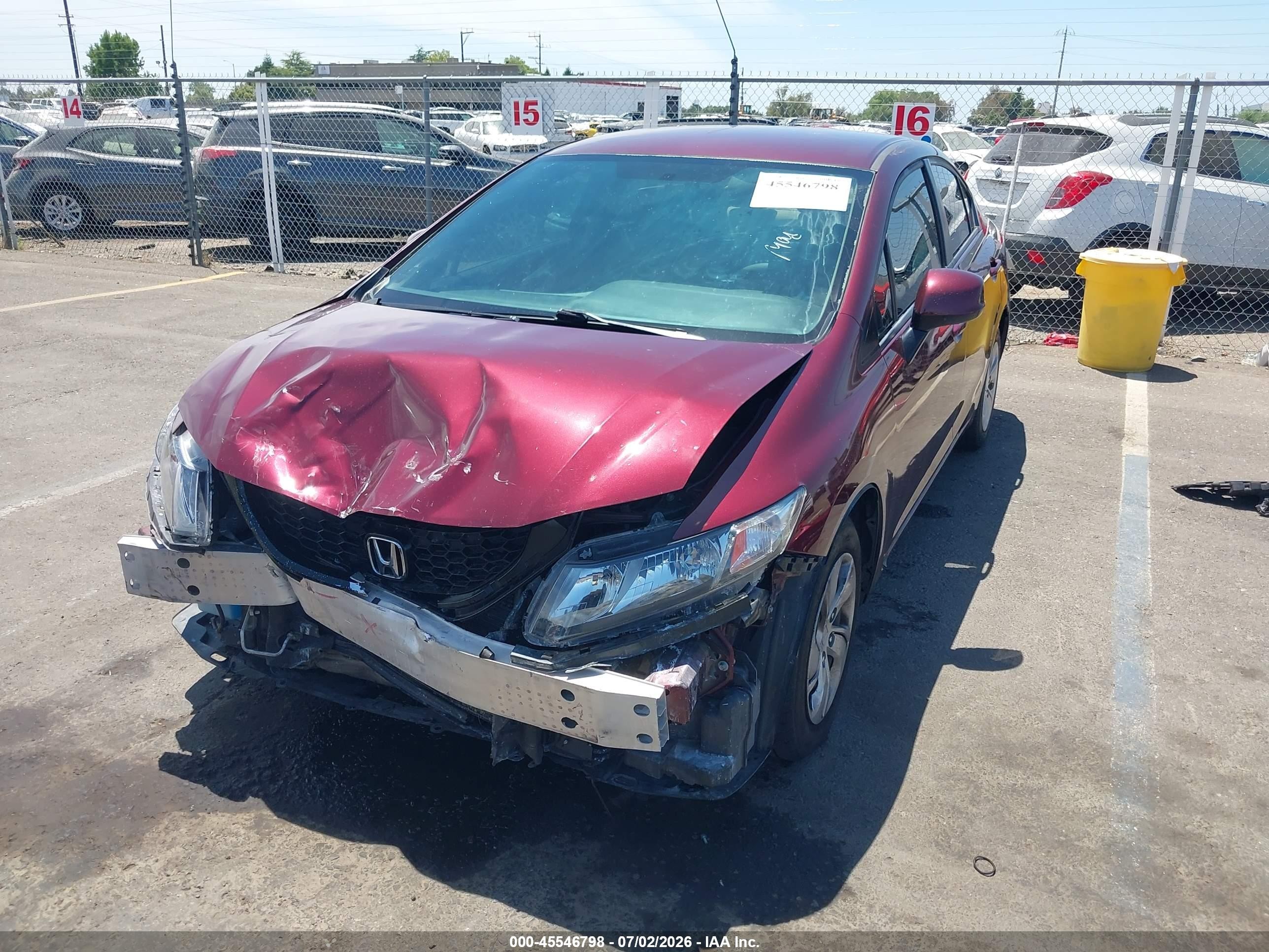 2013 Honda Civic Lx Burgundy vin: 19XFB2F59DE277634