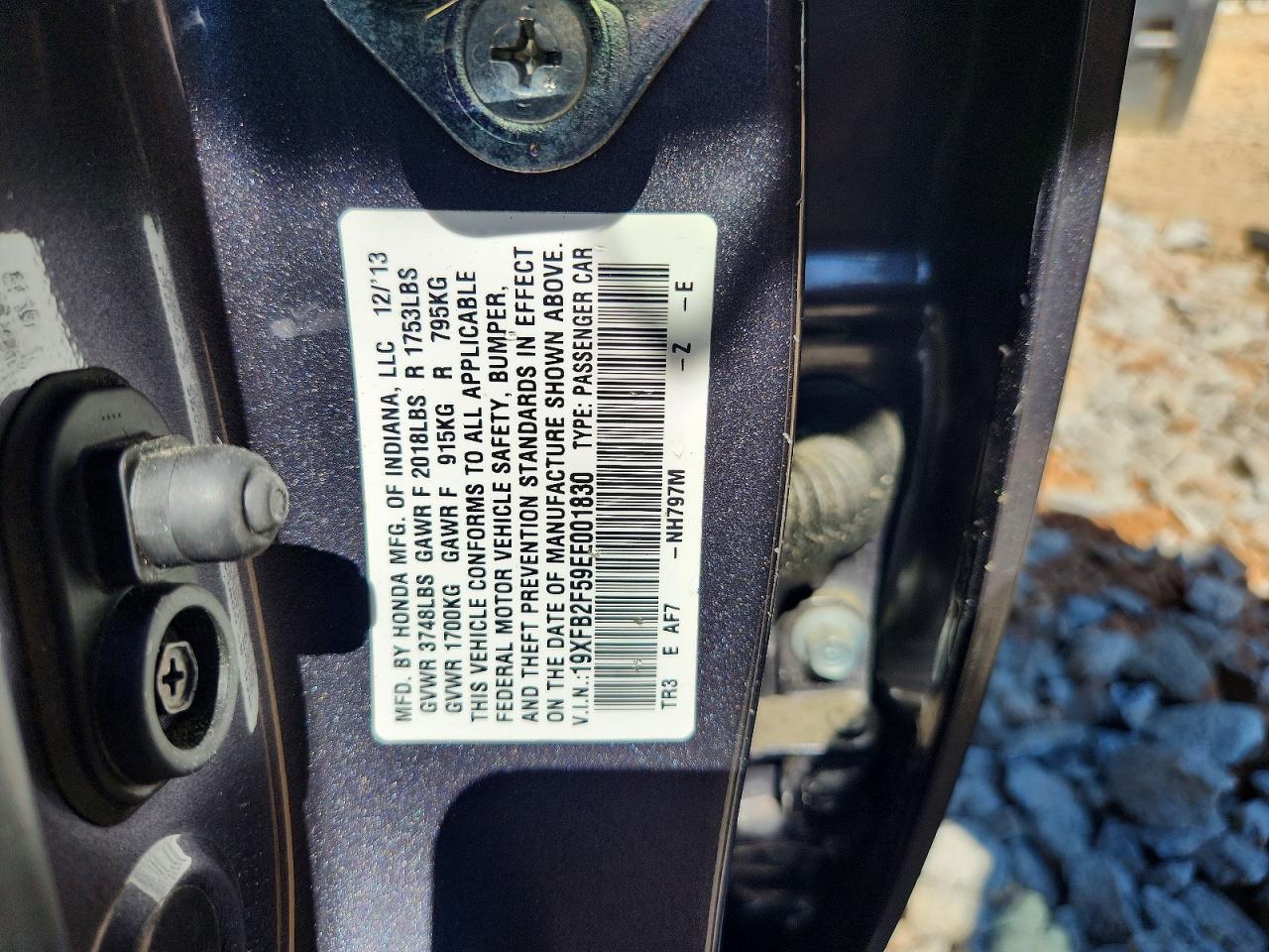2014 Honda Civic Lx Black vin: 19XFB2F59EE001830