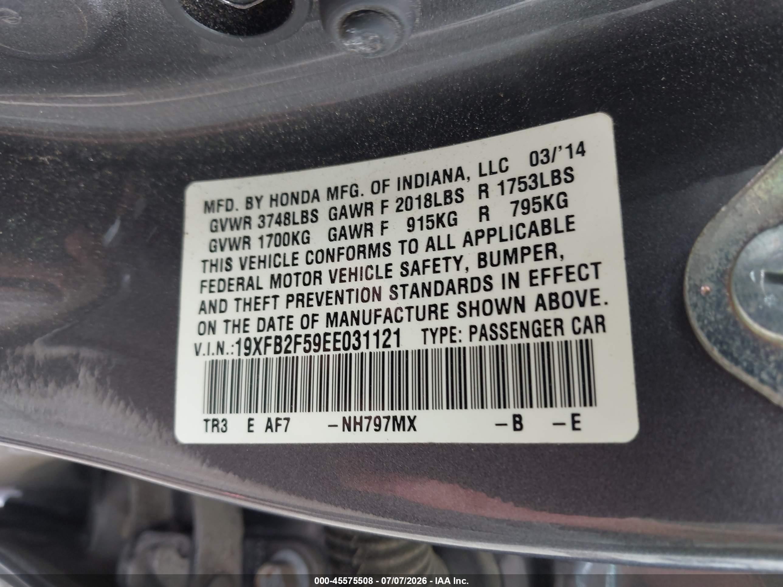2014 Honda Civic Lx Gray vin: 19XFB2F59EE031121