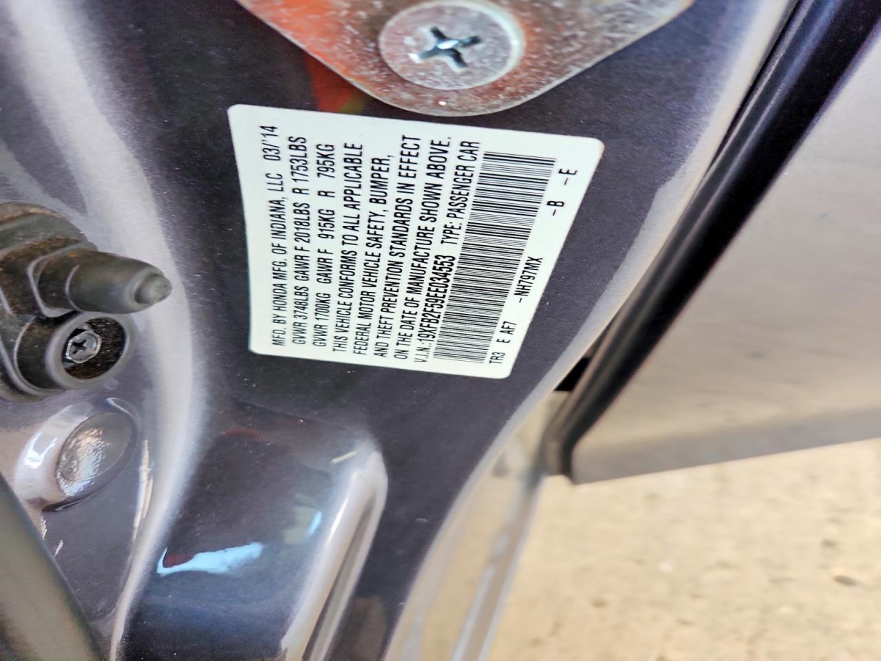 2014 Honda Civic Lx Gray vin: 19XFB2F59EE034553