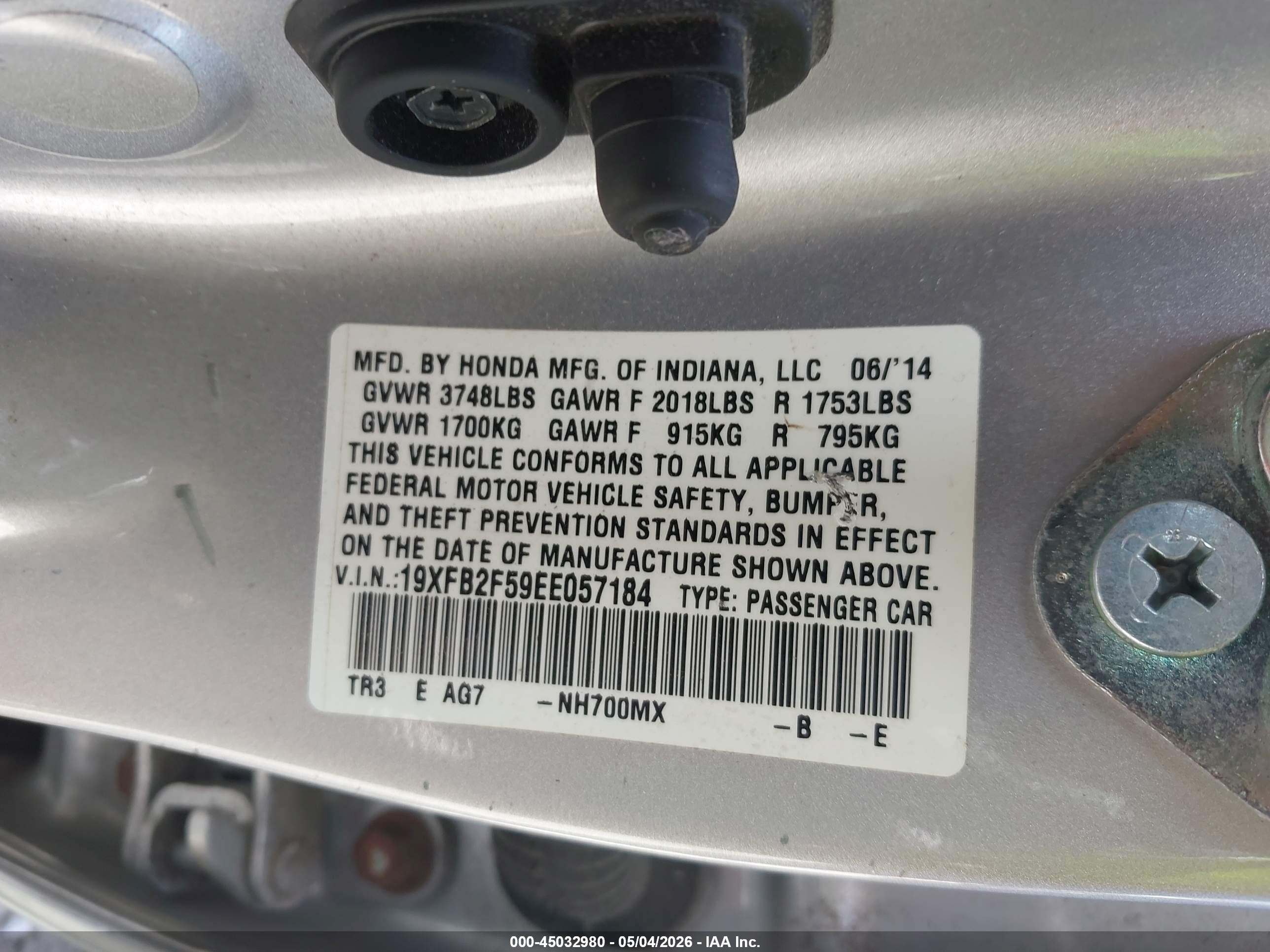 2014 Honda Civic Lx Silver vin: 19XFB2F59EE057184