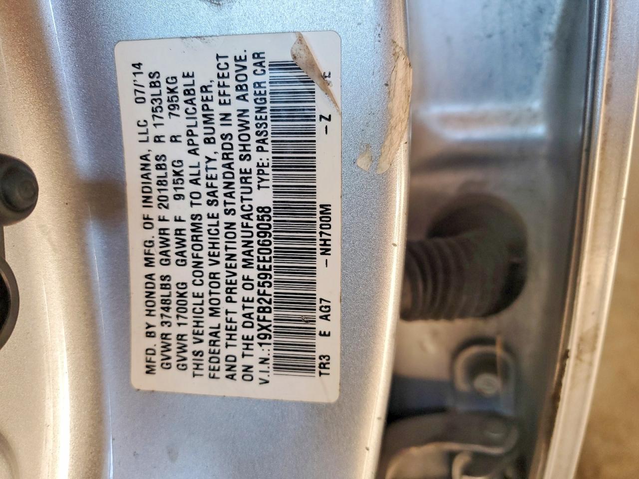 2014 Honda Civic Lx Silver vin: 19XFB2F59EE069058