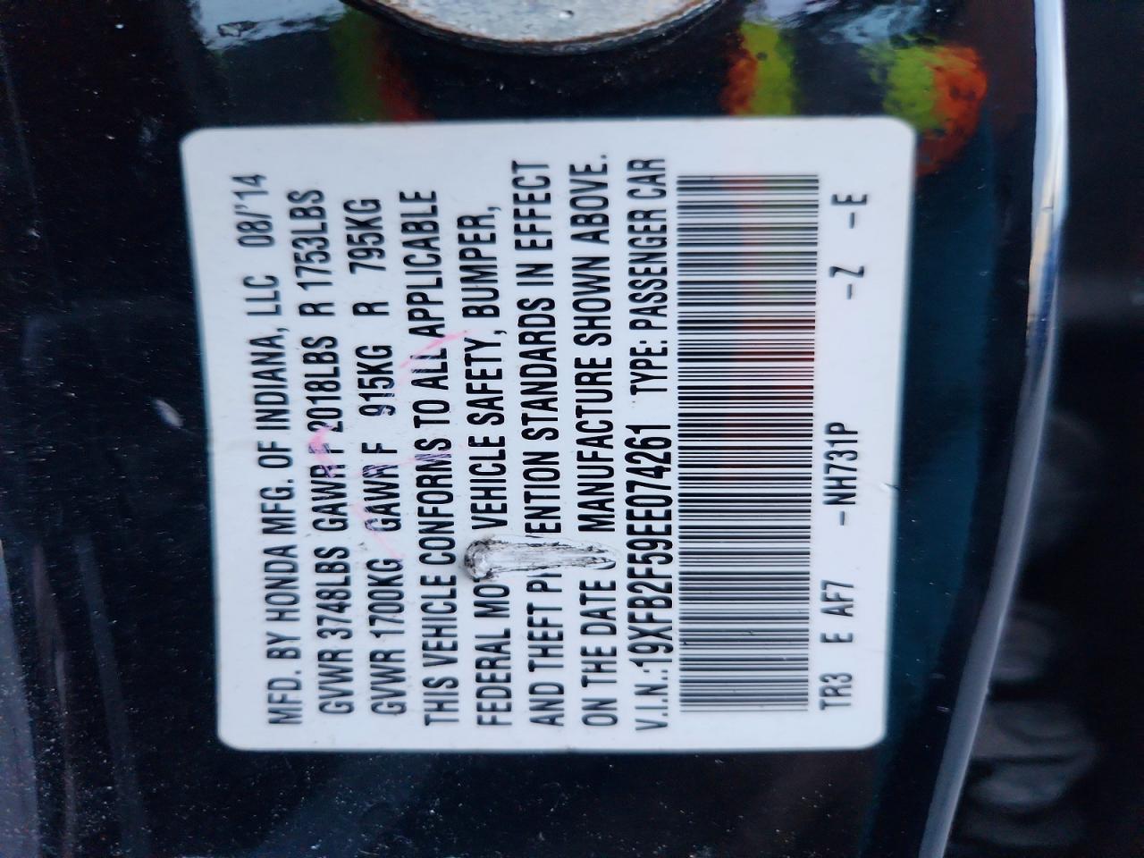 2014 Honda Civic Lx Черный vin: 19XFB2F59EE074261