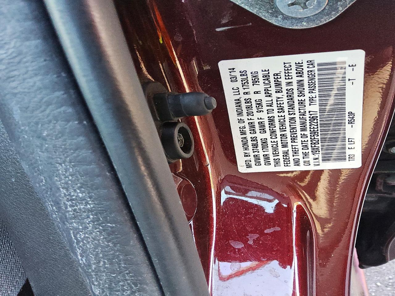 2014 Honda Civic Lx Красный vin: 19XFB2F59EE229617