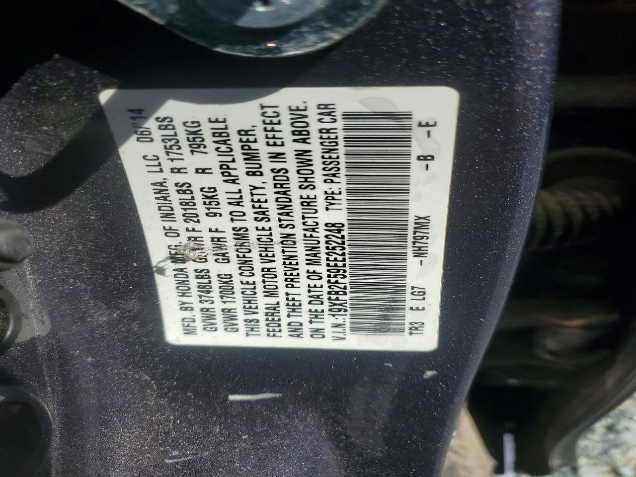 2014 Honda Civic Lx Charcoal vin: 19XFB2F59EE252248