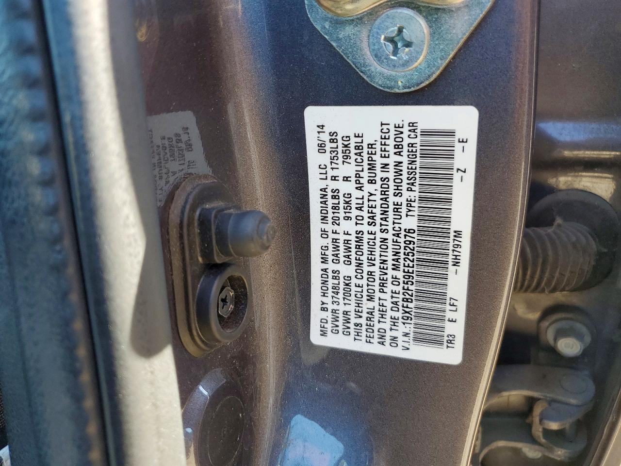 2014 Honda Civic Lx Charcoal vin: 19XFB2F59EE252976