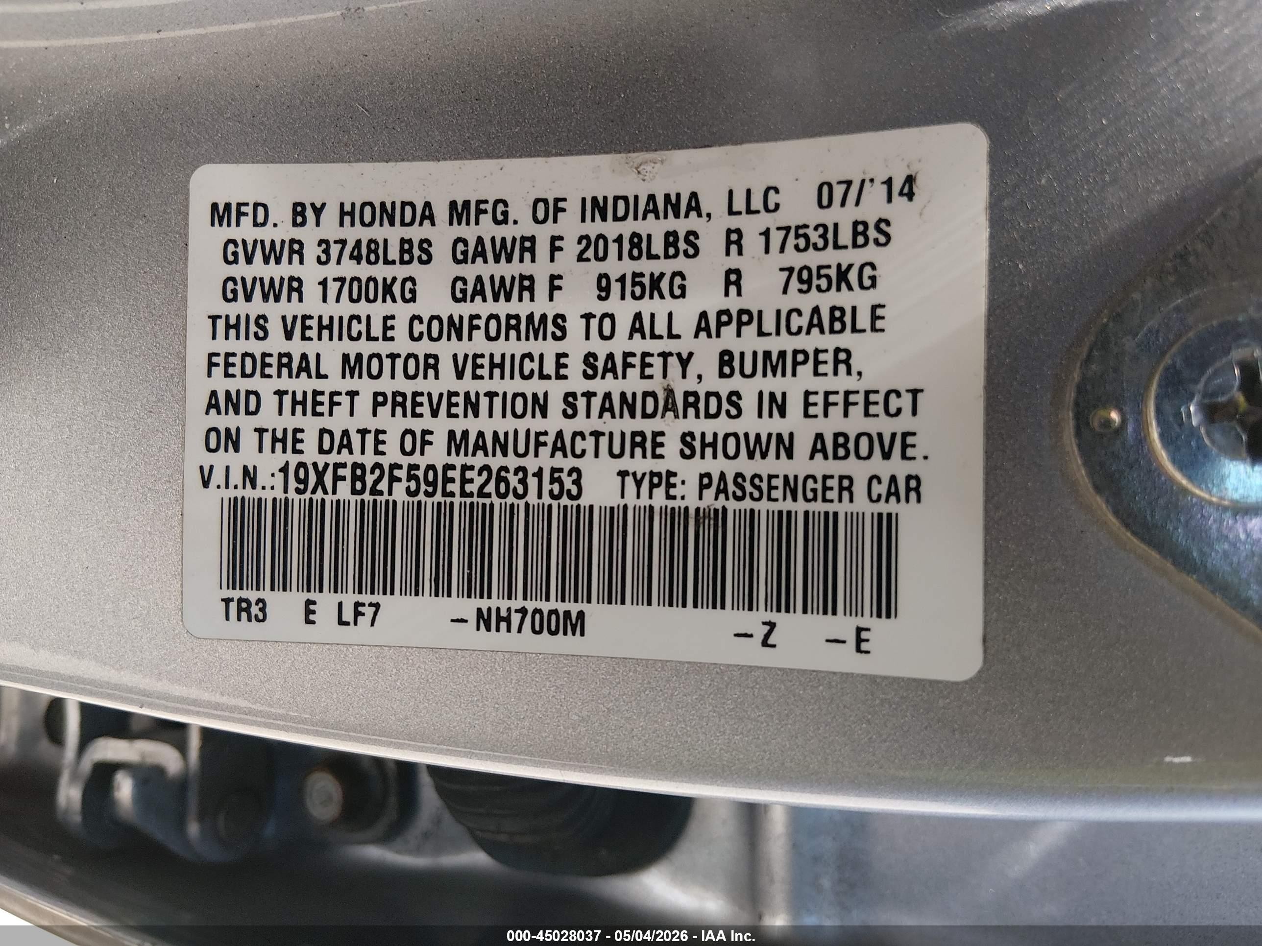 2014 Honda Civic Lx Silver vin: 19XFB2F59EE263153