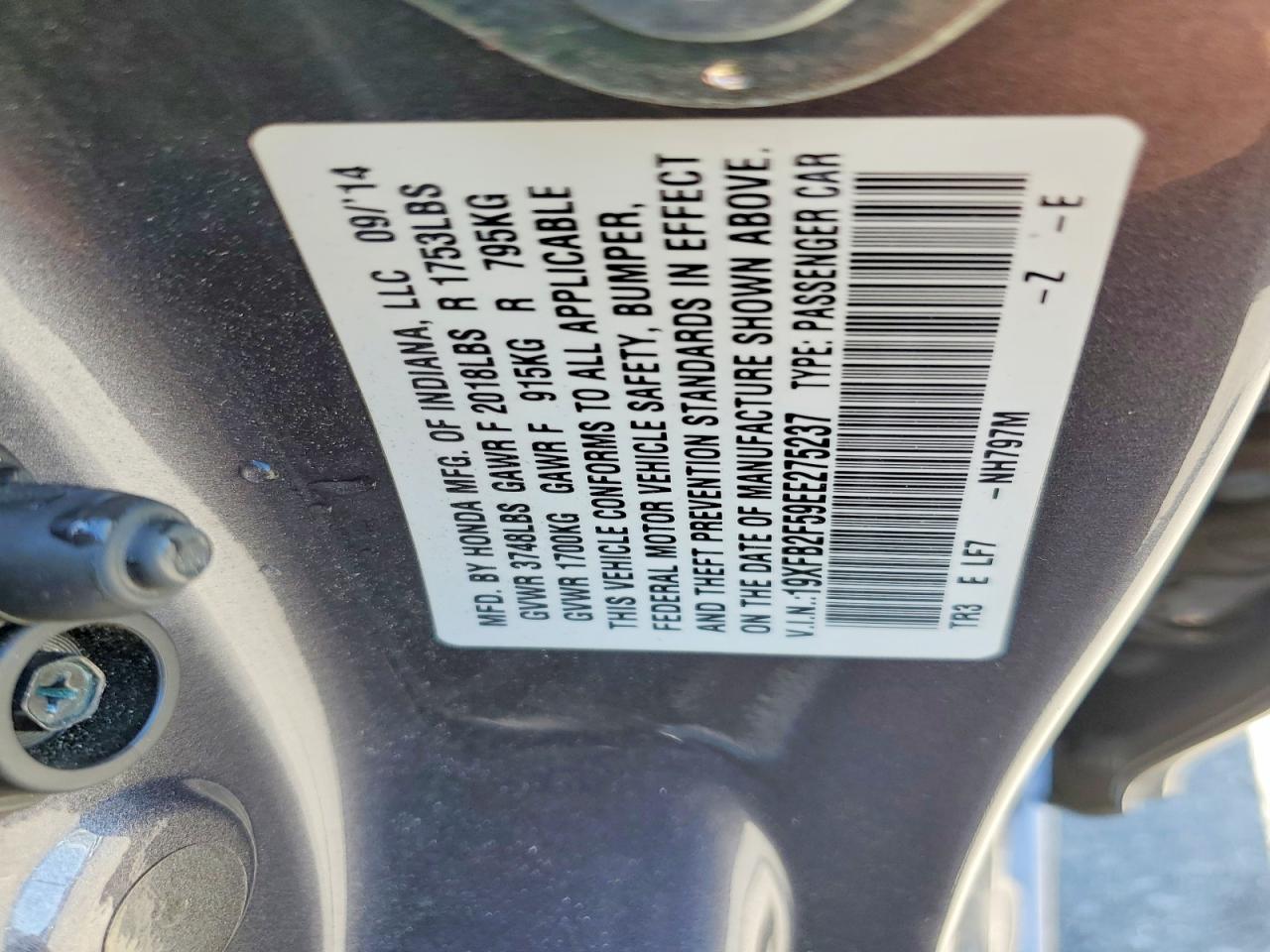 2014 Honda Civic Lx Gray vin: 19XFB2F59EE275237