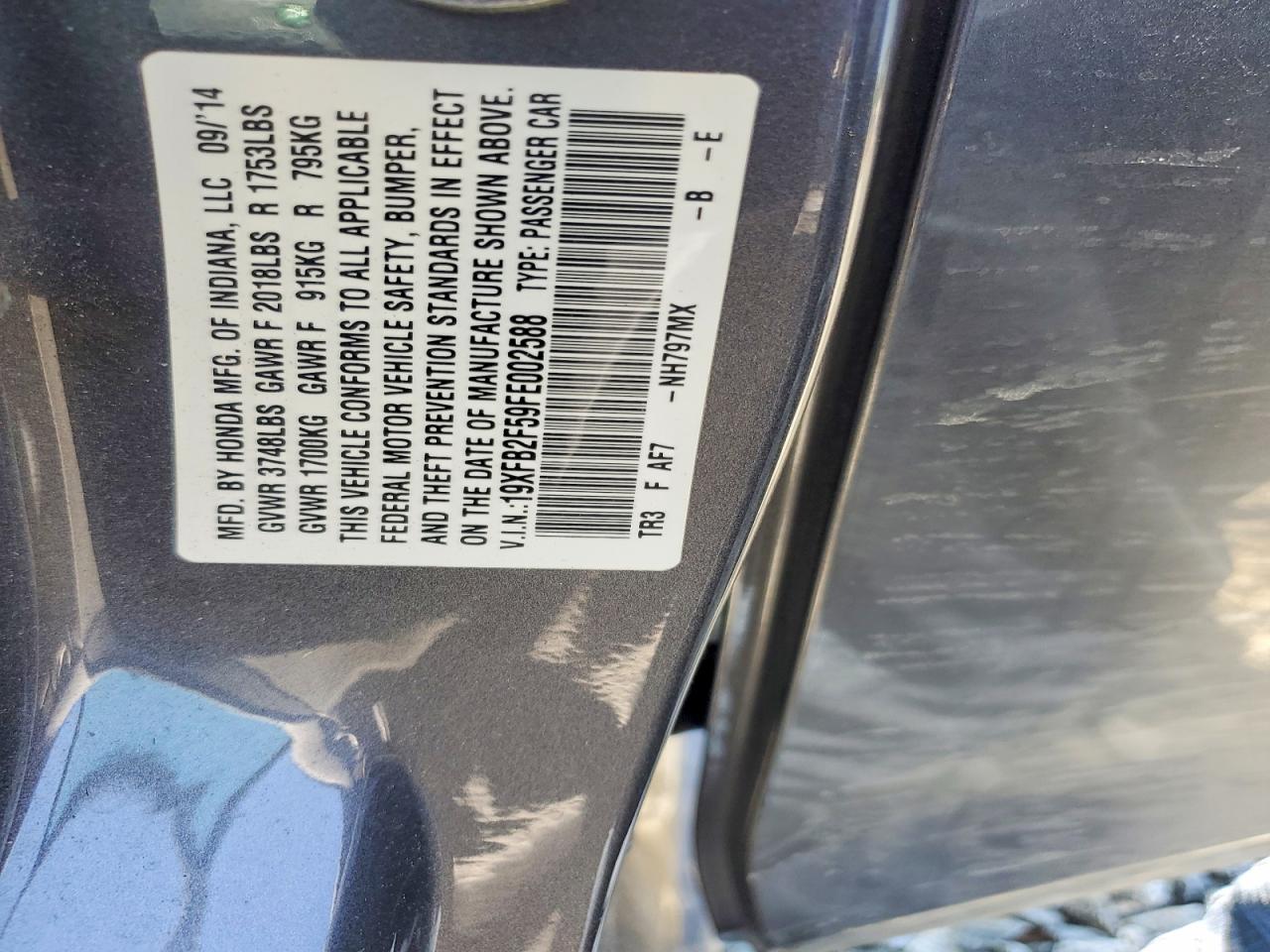2015 Honda Civic Lx Gray vin: 19XFB2F59FE002588