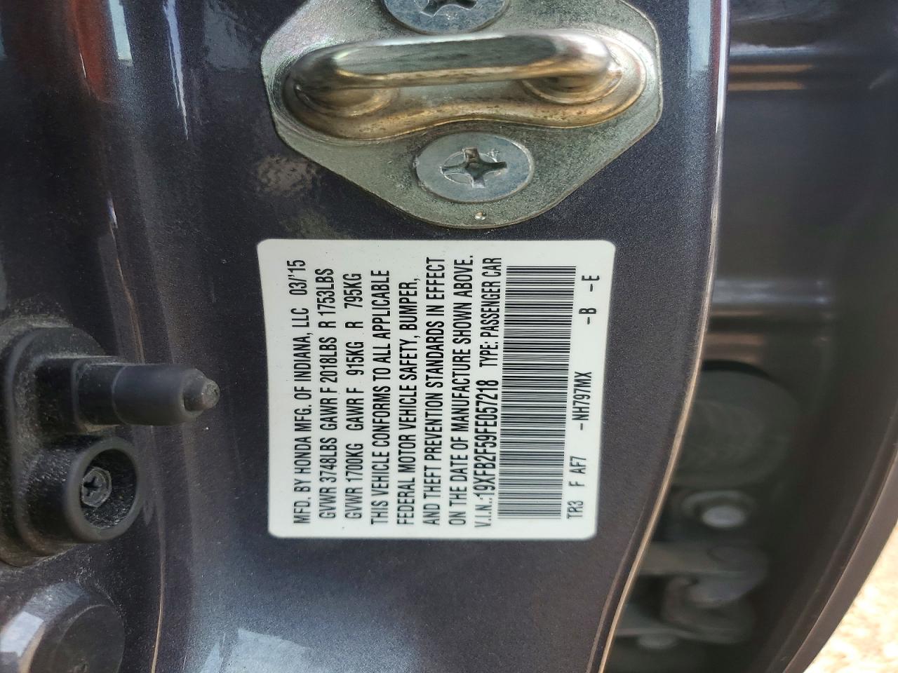 2015 Honda Civic Lx Gray vin: 19XFB2F59FE057218