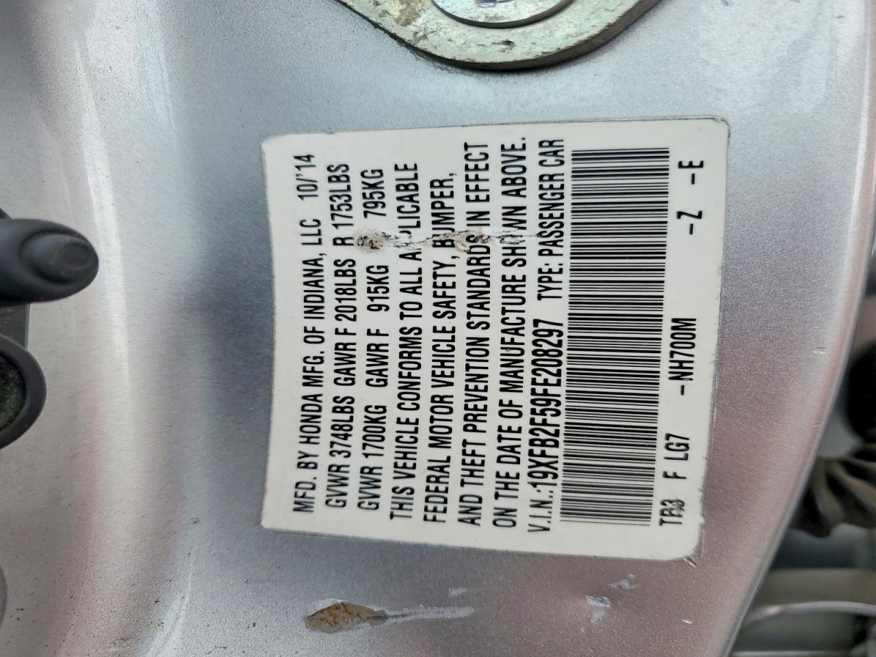 2015 Honda Civic Lx Silver vin: 19XFB2F59FE208297