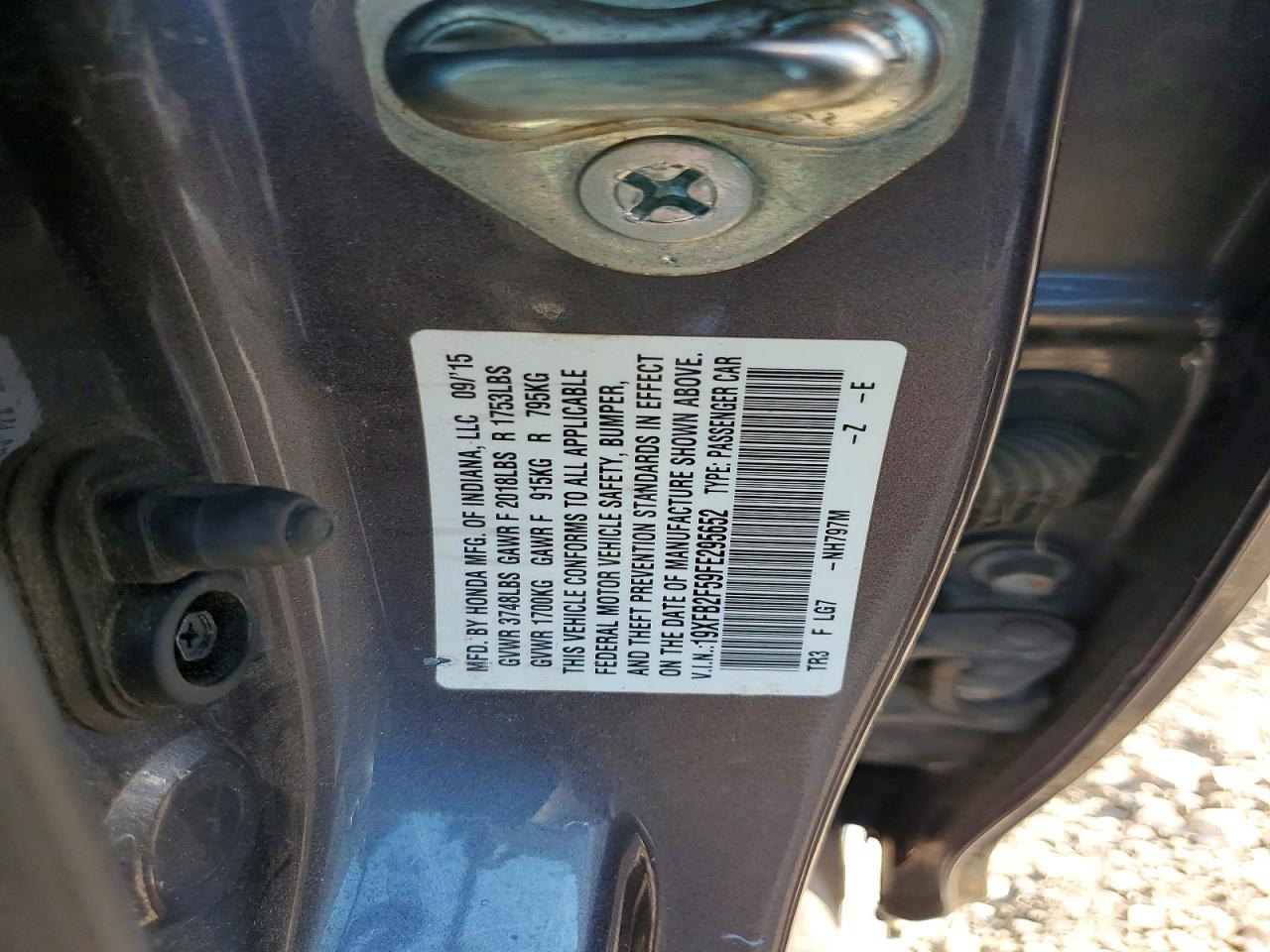 2015 Honda Civic Lx Серый vin: 19XFB2F59FE295652