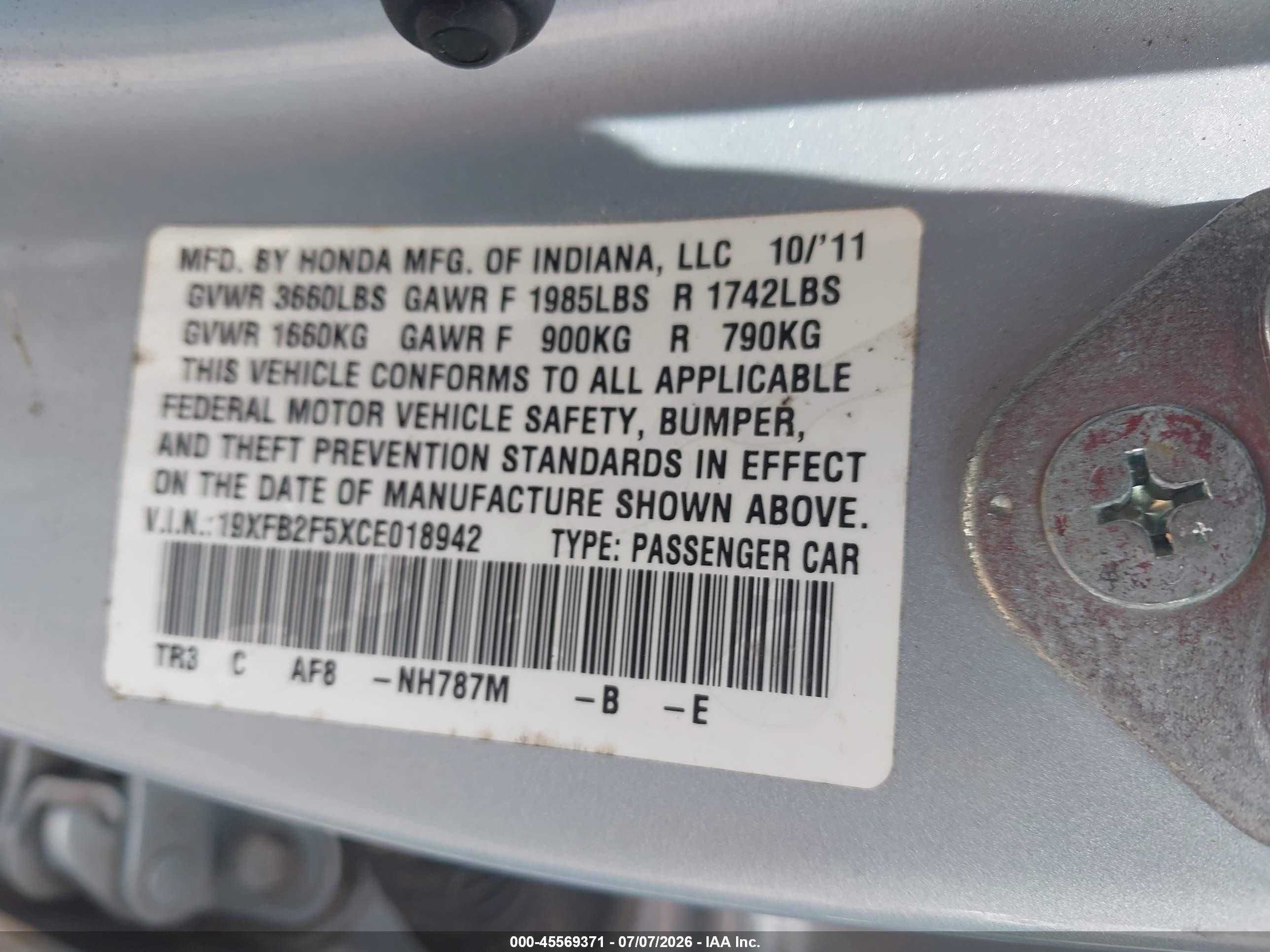 2012 Honda Civic Lx Синий vin: 19XFB2F5XCE018942