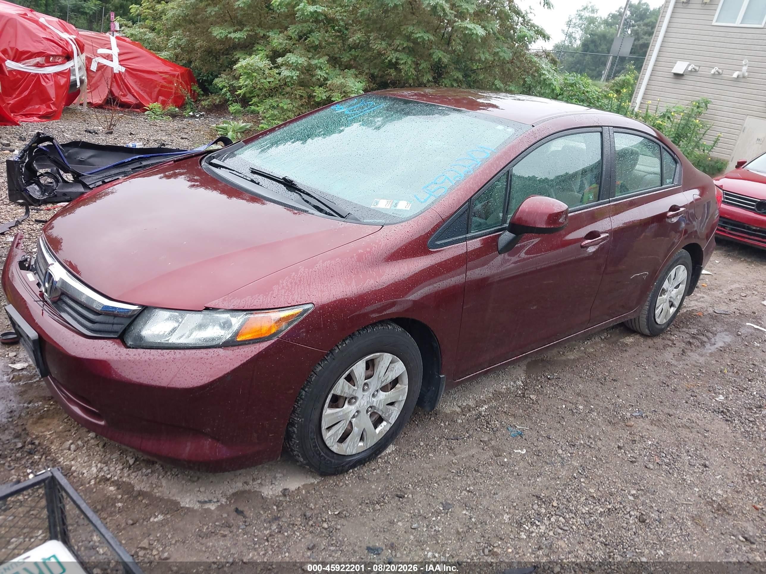 2012 Honda Civic Lx Красный vin: 19XFB2F5XCE031545