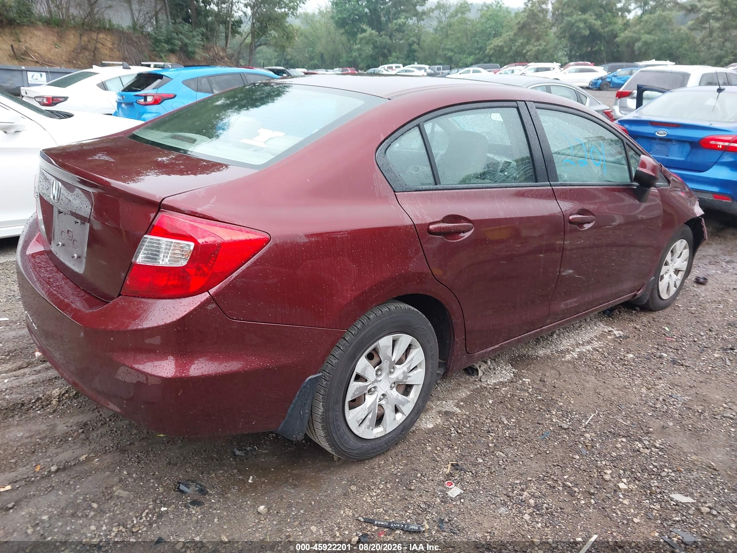 2012 Honda Civic Lx Красный vin: 19XFB2F5XCE031545