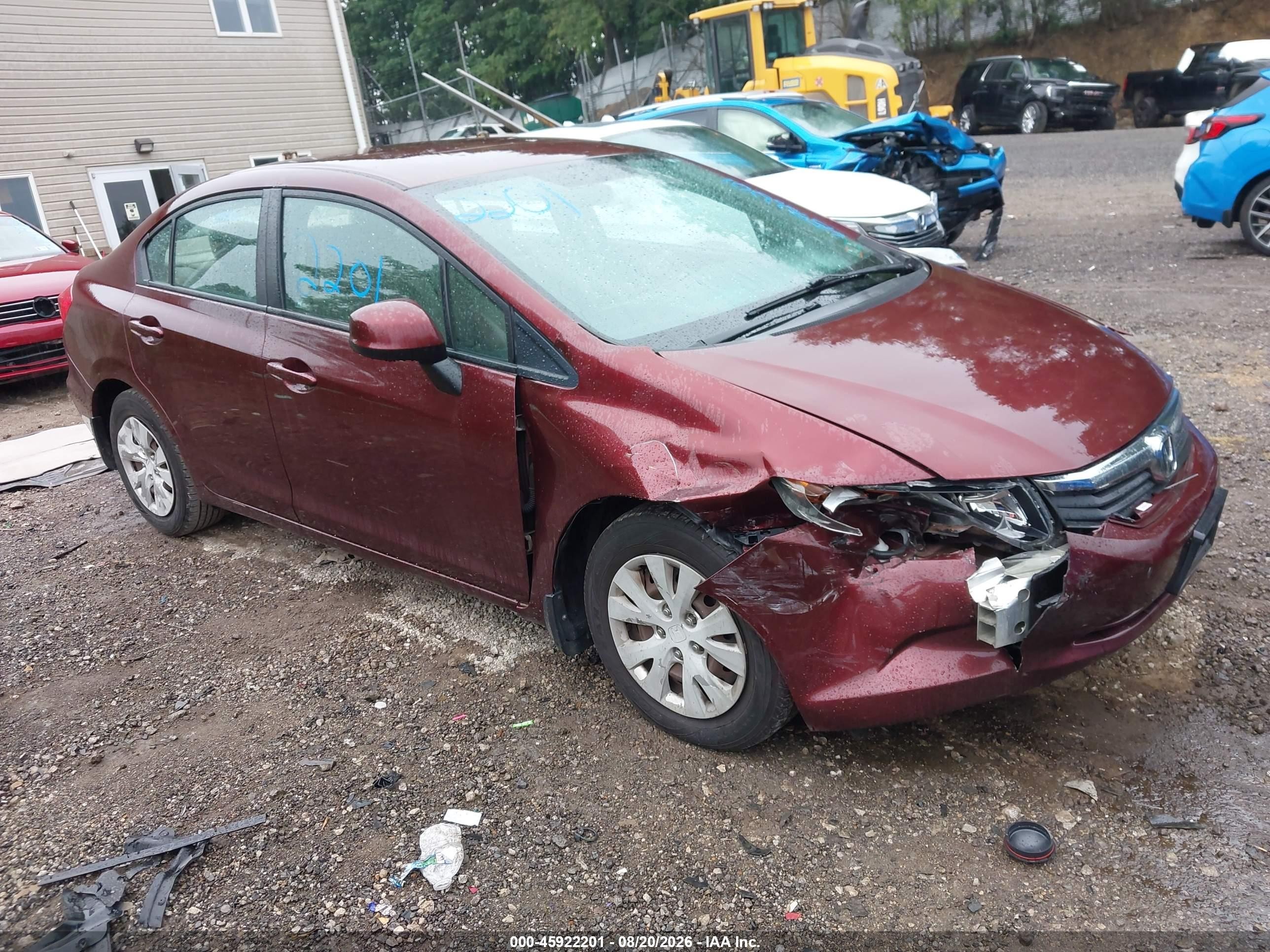 2012 Honda Civic Lx Red vin: 19XFB2F5XCE031545