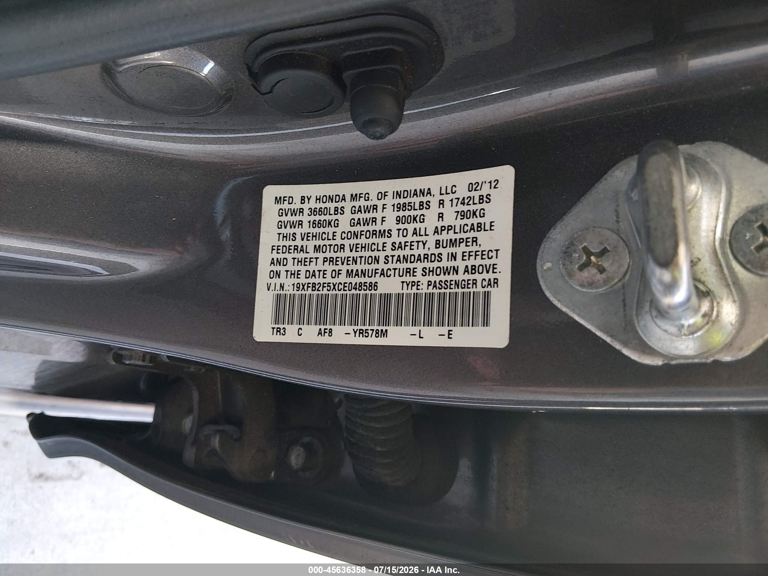 2012 Honda Civic Lx Brown vin: 19XFB2F5XCE048586