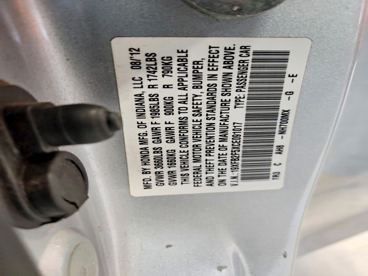 2012 Honda Civic Lx Silver vin: 19XFB2F5XCE091017