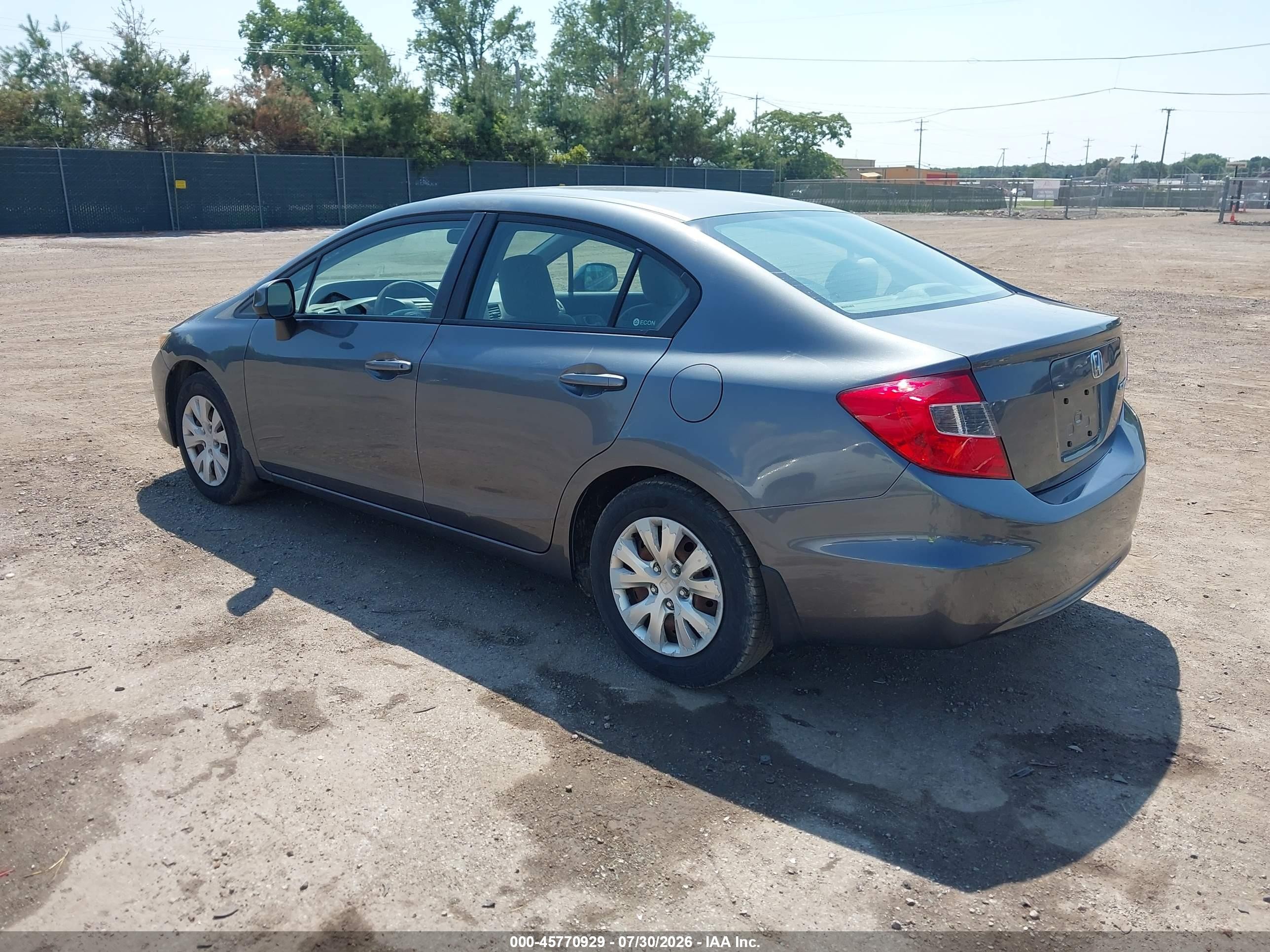 2012 Honda Civic Lx Gray vin: 19XFB2F5XCE104042