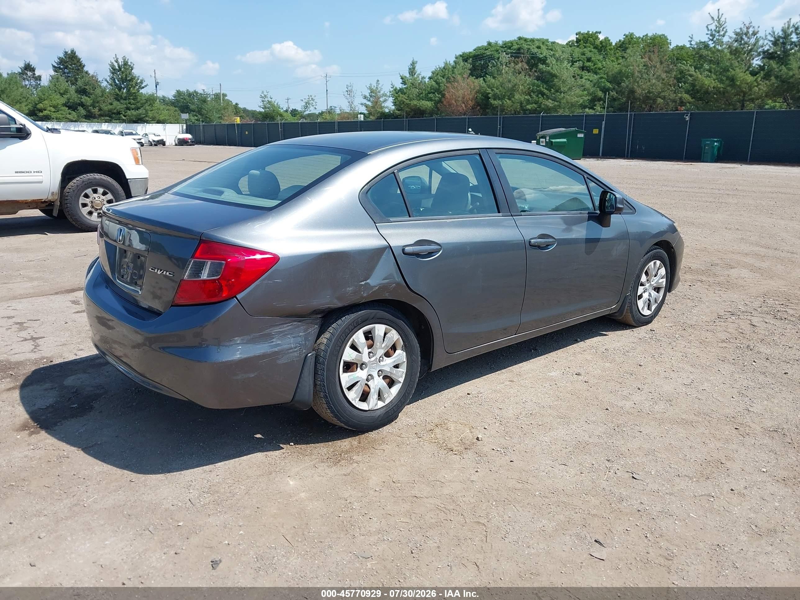 2012 Honda Civic Lx Gray vin: 19XFB2F5XCE104042