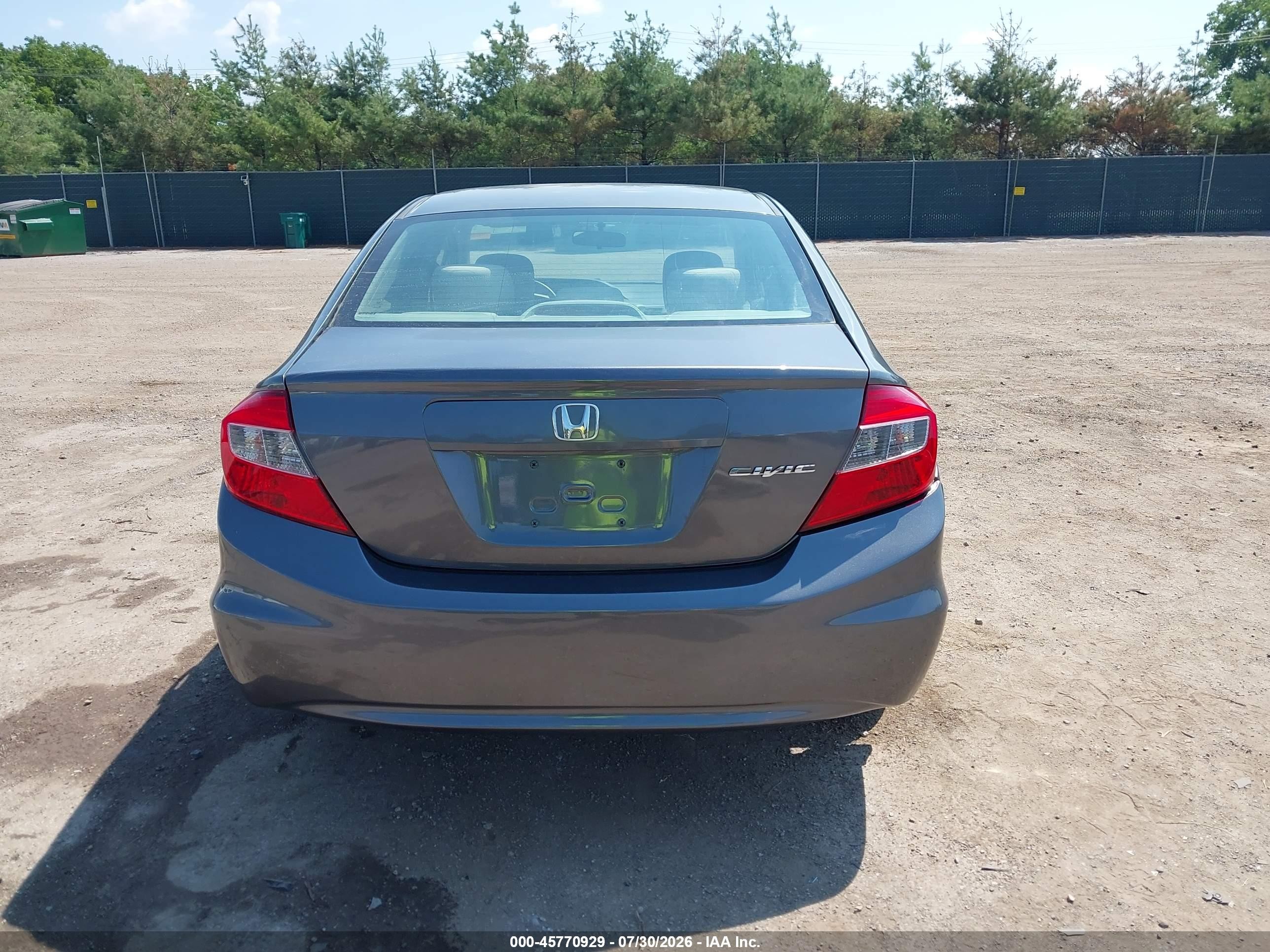 2012 Honda Civic Lx Gray vin: 19XFB2F5XCE104042