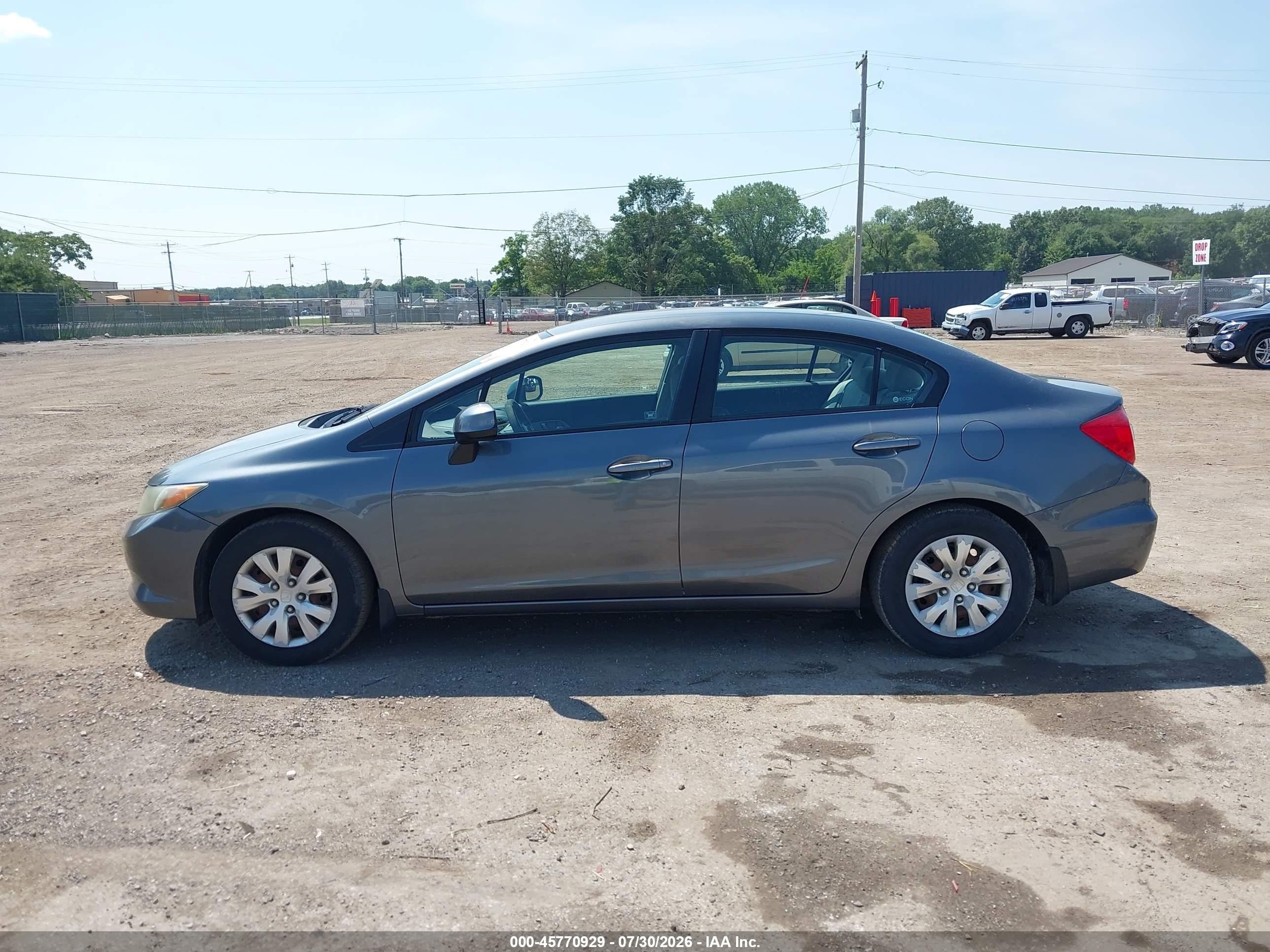 2012 Honda Civic Lx Gray vin: 19XFB2F5XCE104042