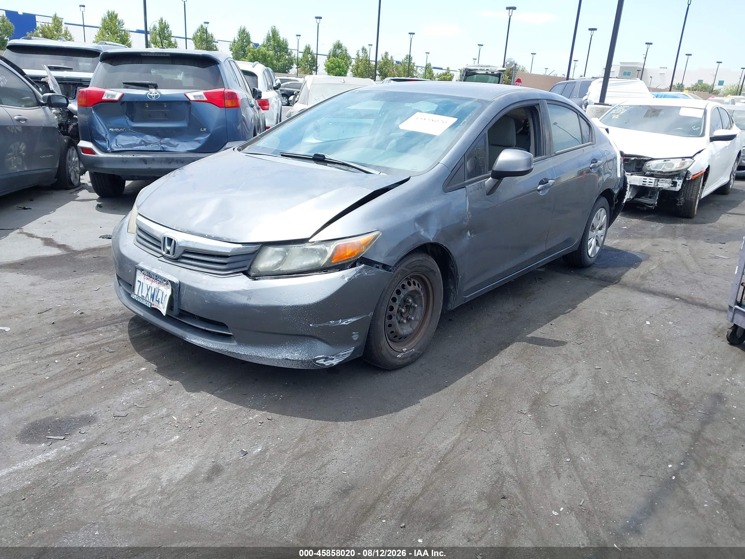 2012 Honda Civic Lx Gray vin: 19XFB2F5XCE301969