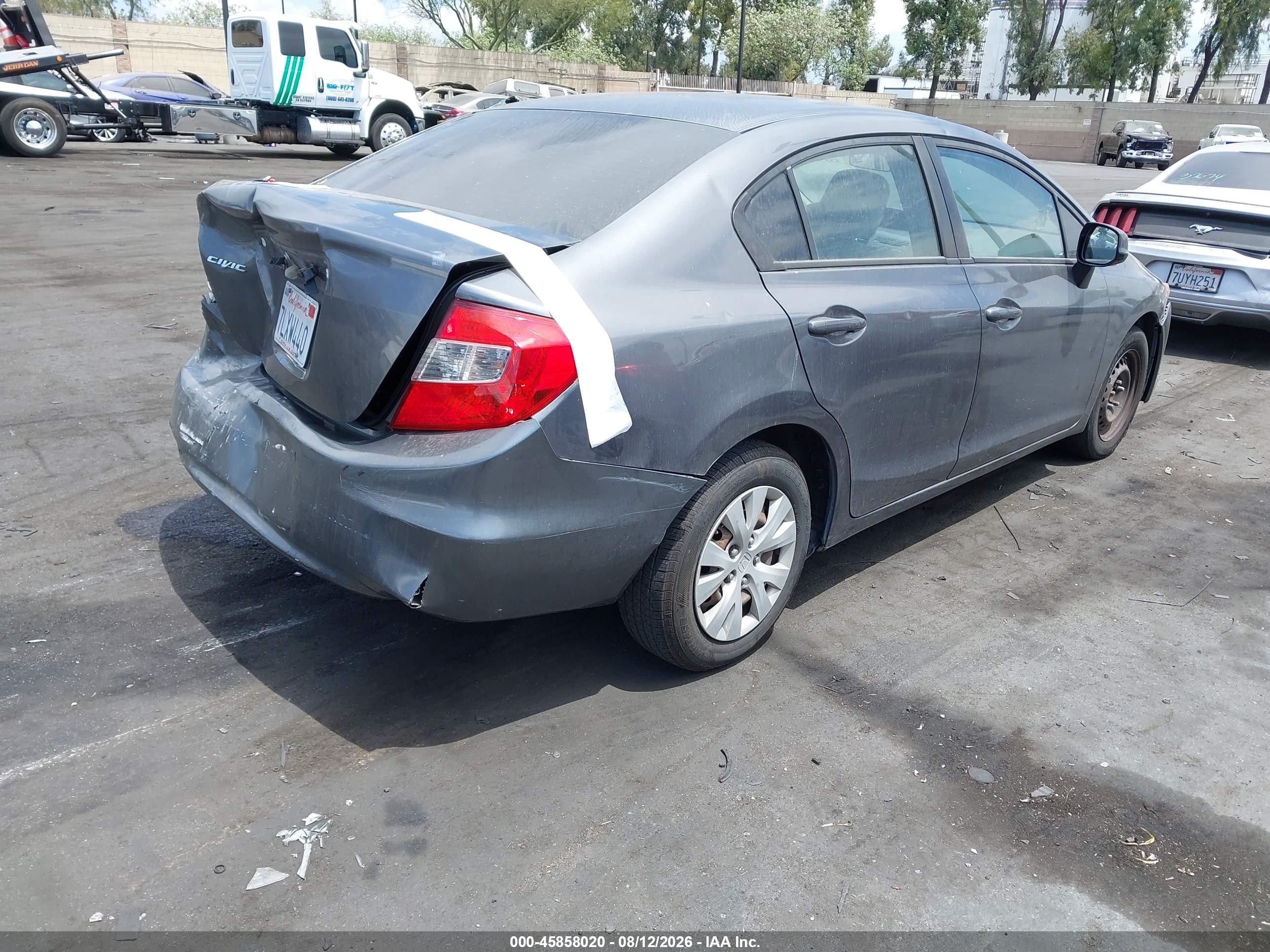 2012 Honda Civic Lx Gray vin: 19XFB2F5XCE301969