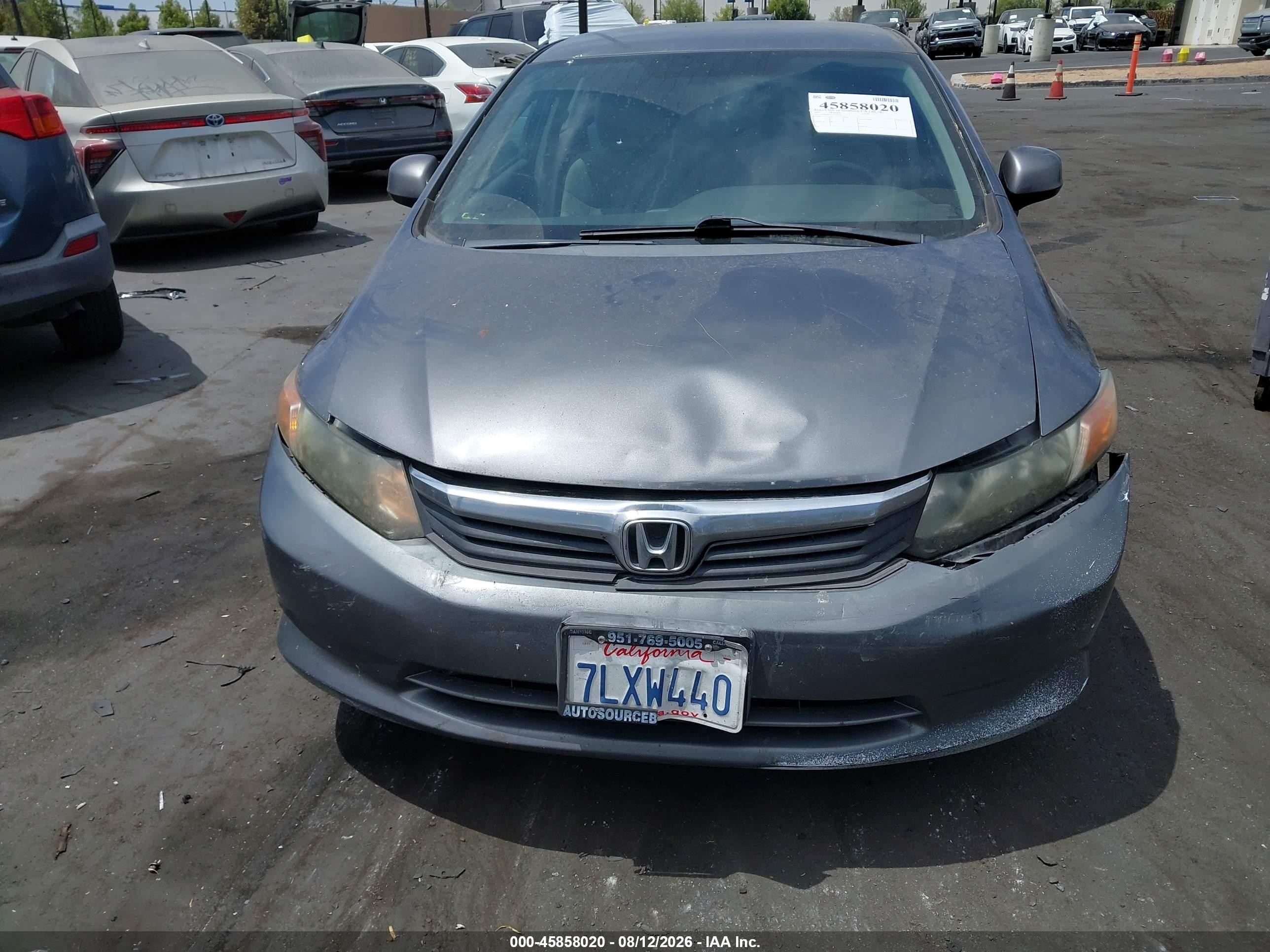 2012 Honda Civic Lx Gray vin: 19XFB2F5XCE301969