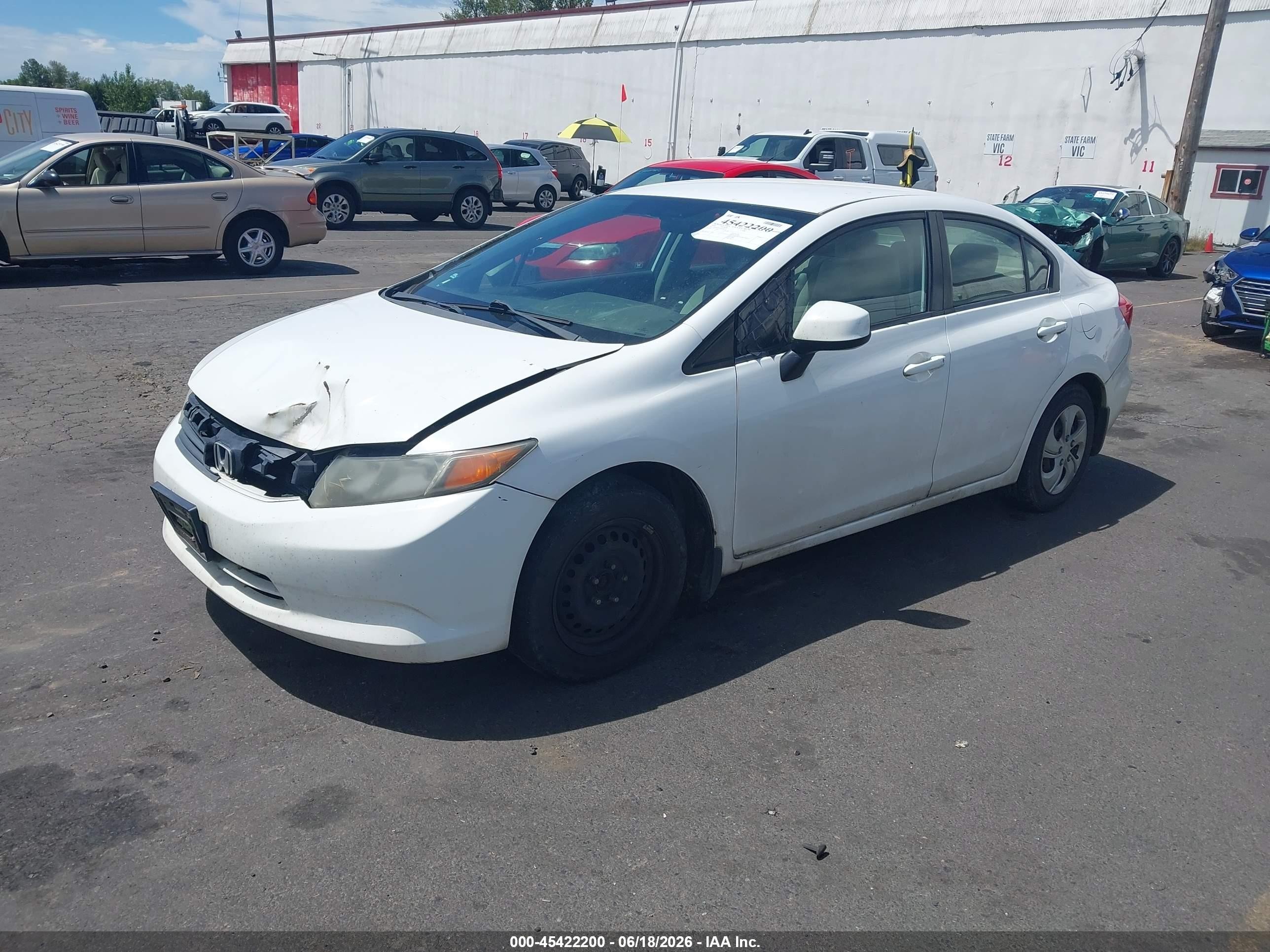2012 Honda Civic Lx White vin: 19XFB2F5XCE330775