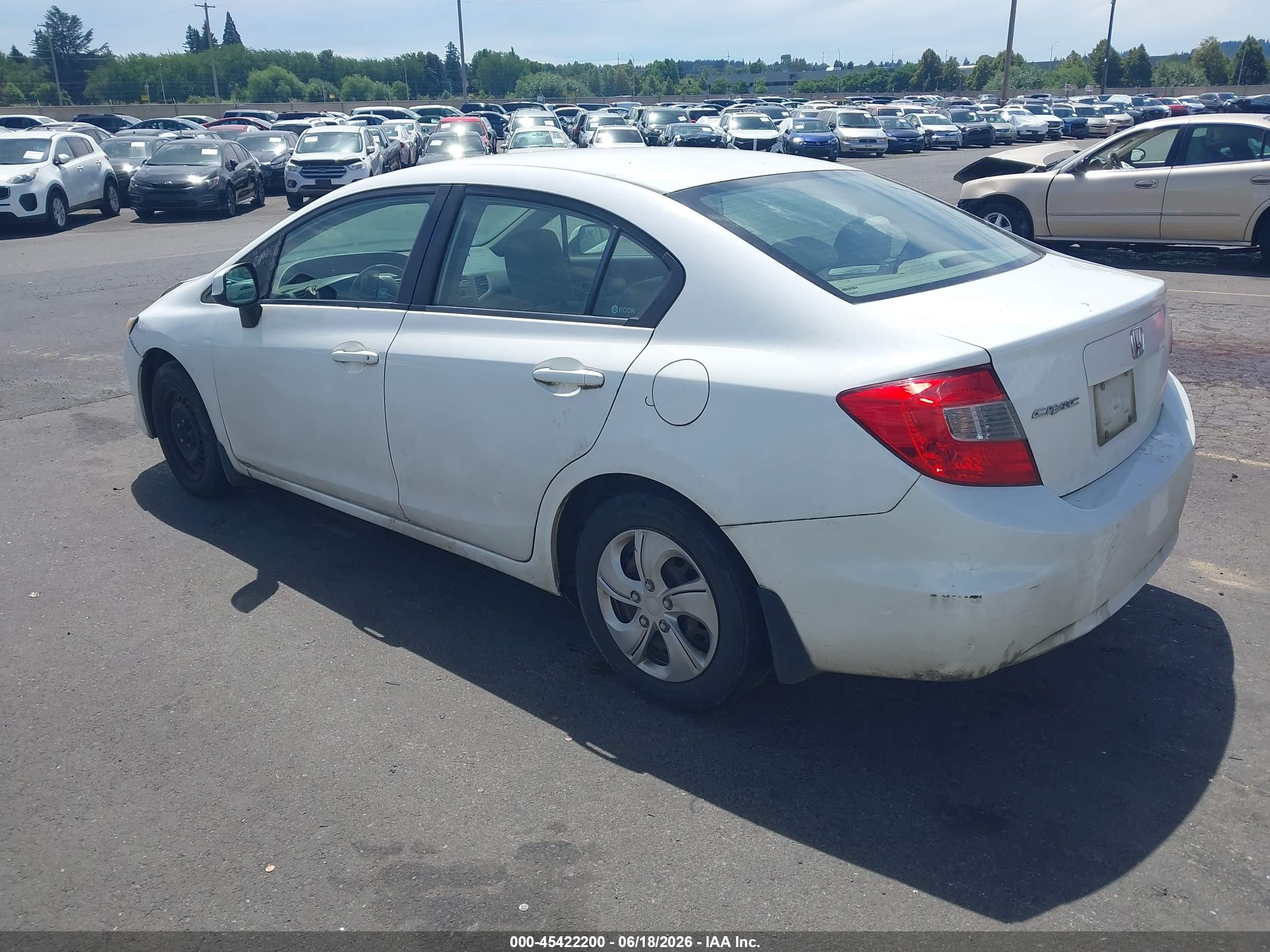 2012 Honda Civic Lx White vin: 19XFB2F5XCE330775
