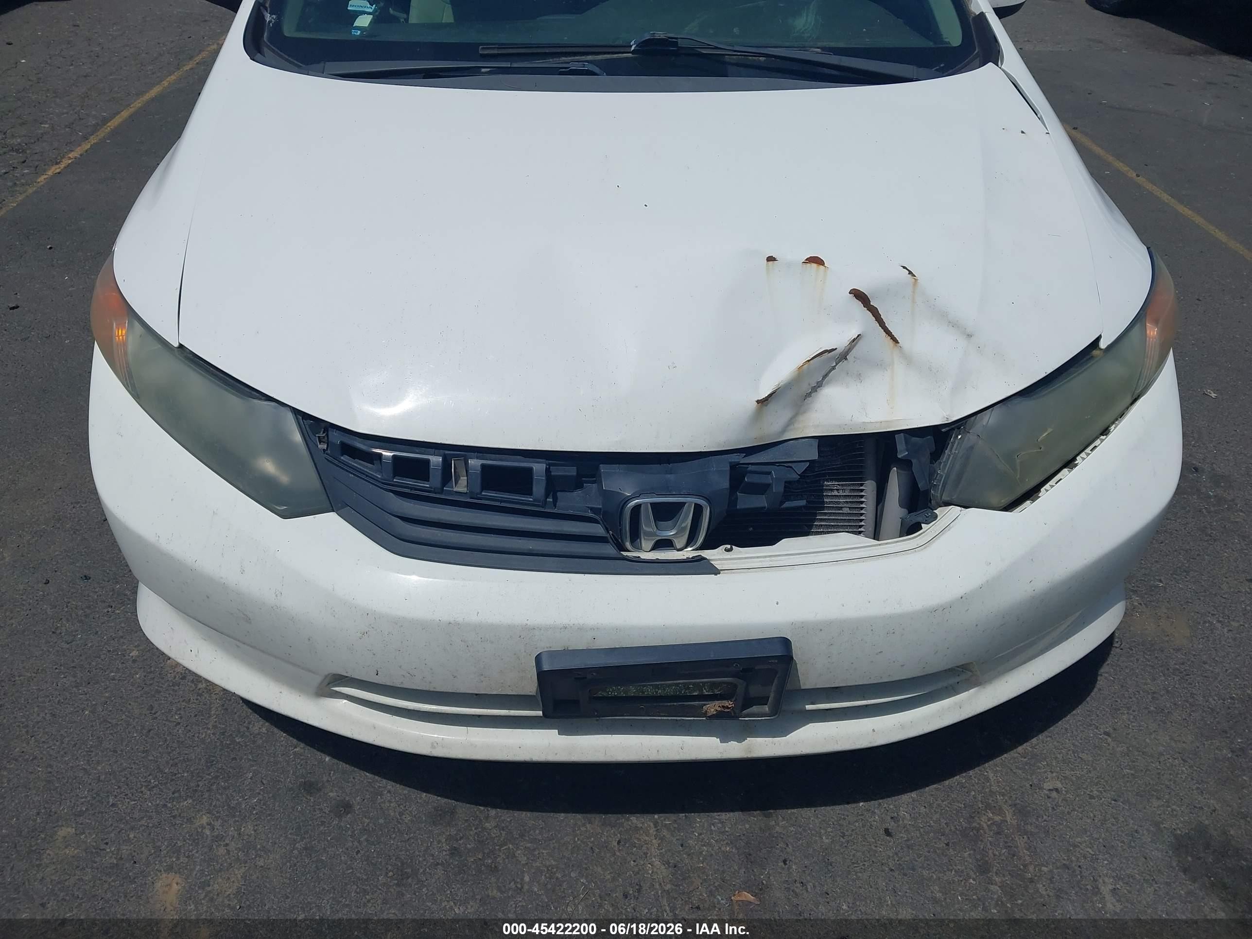 2012 Honda Civic Lx White vin: 19XFB2F5XCE330775