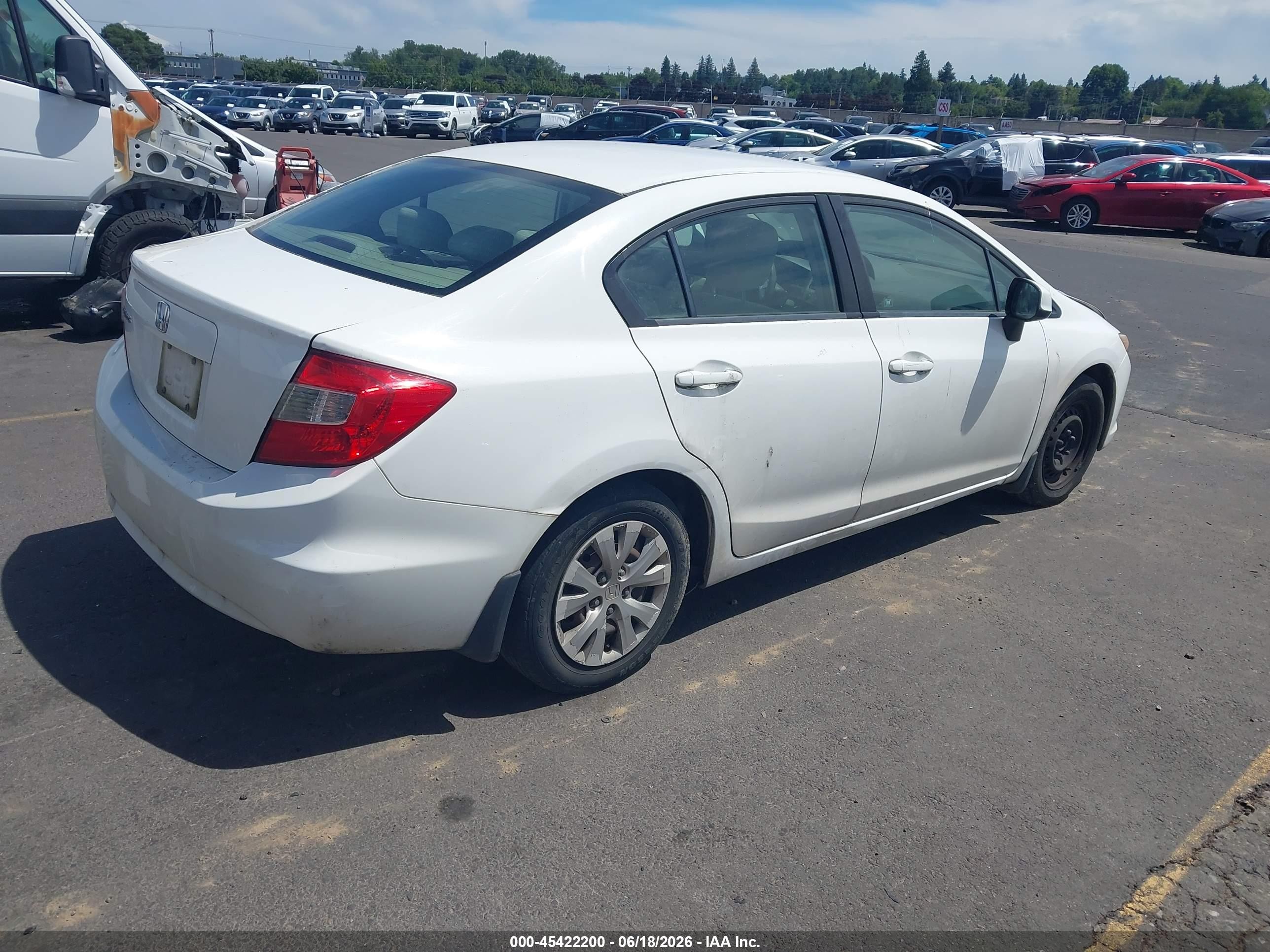 2012 Honda Civic Lx White vin: 19XFB2F5XCE330775