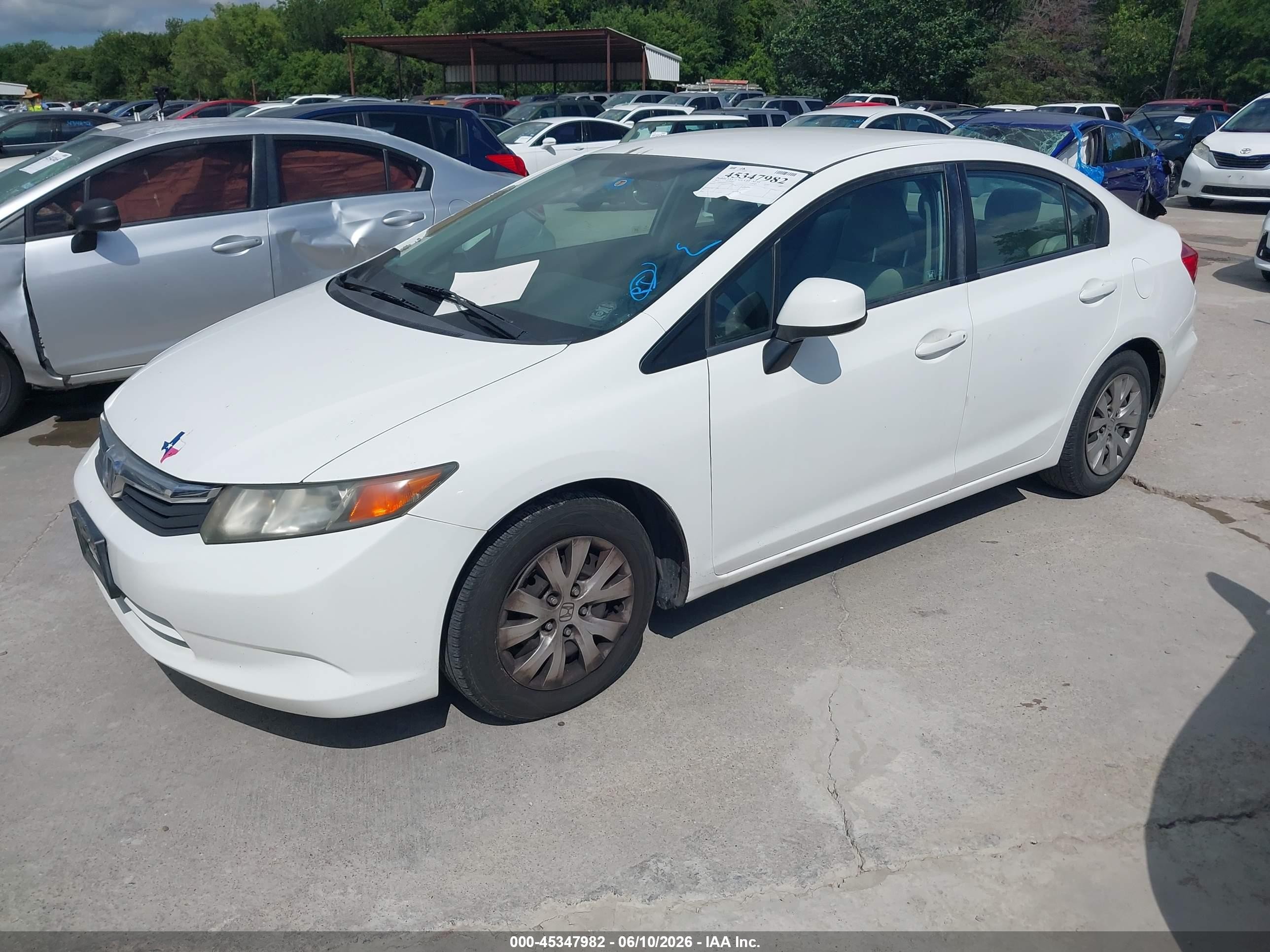 2012 Honda Civic Lx White vin: 19XFB2F5XCE356471