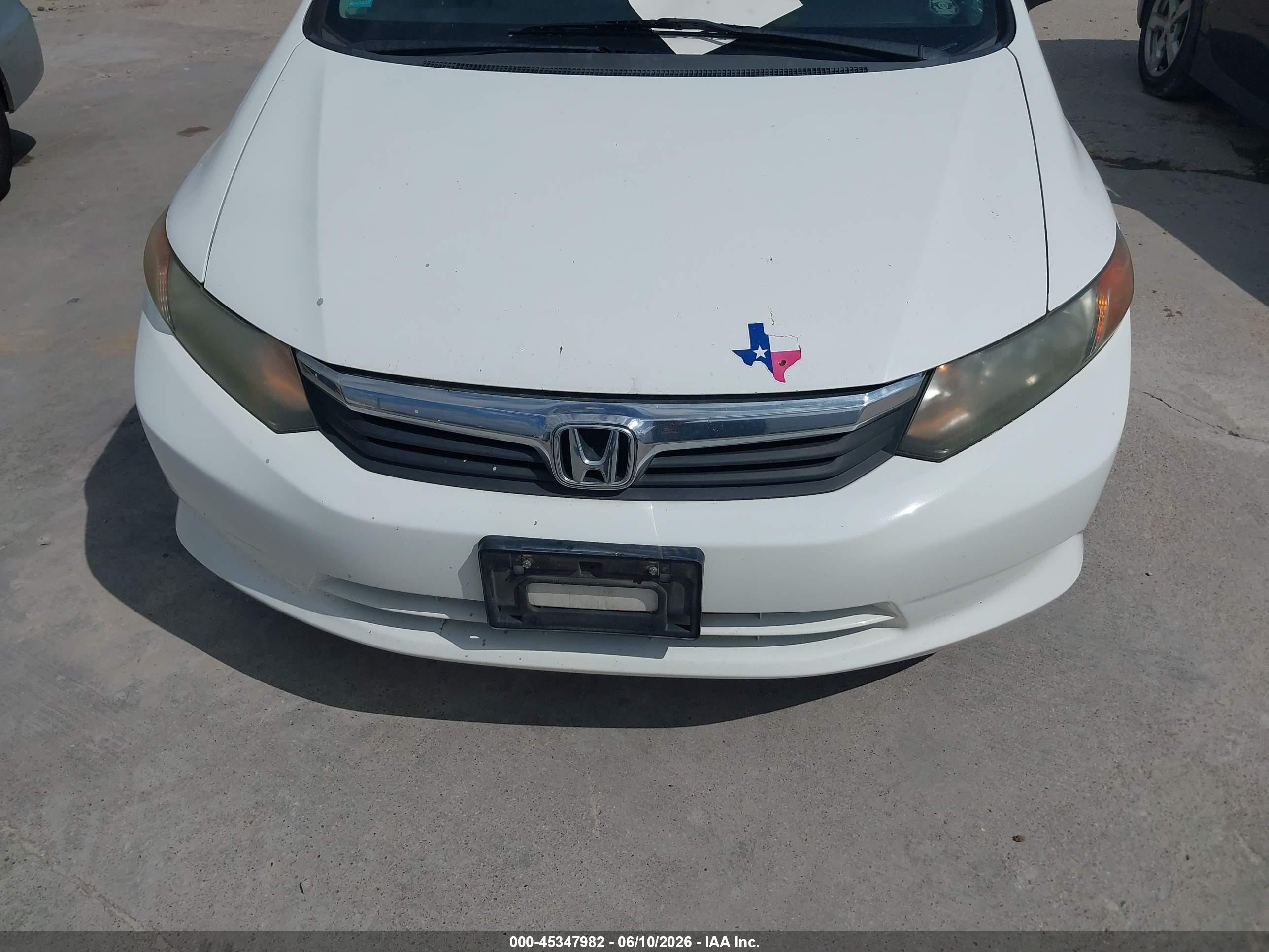 2012 Honda Civic Lx White vin: 19XFB2F5XCE356471