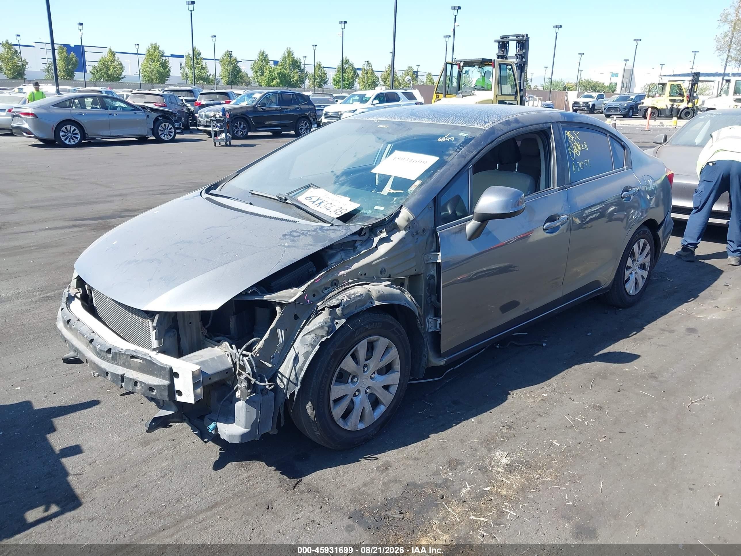 2012 Honda Civic Lx Gray vin: 19XFB2F5XCE373593