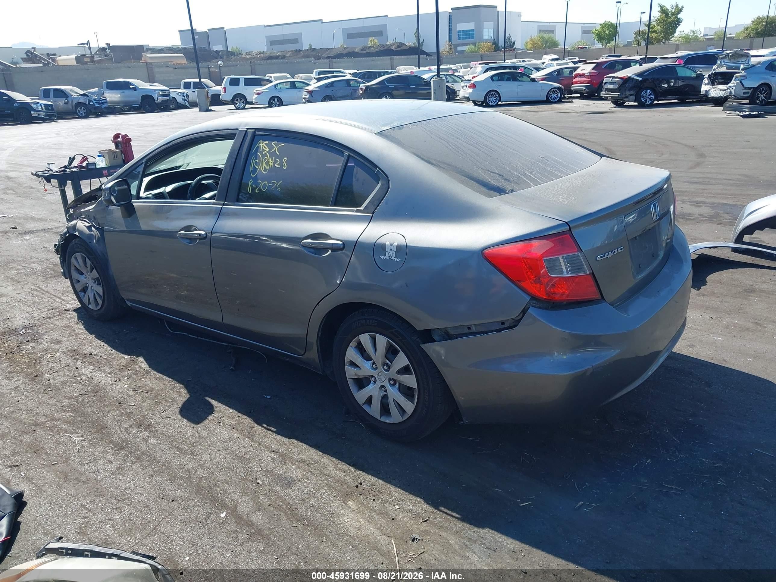 2012 Honda Civic Lx Gray vin: 19XFB2F5XCE373593