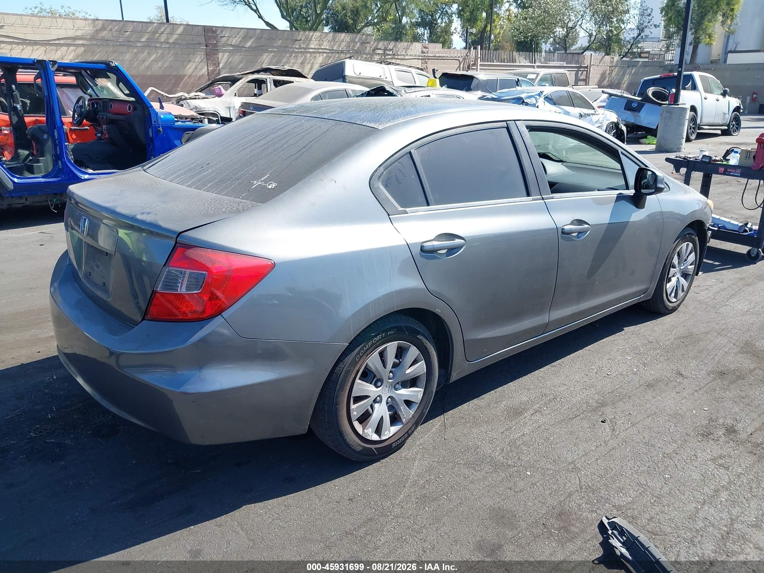 2012 Honda Civic Lx Gray vin: 19XFB2F5XCE373593
