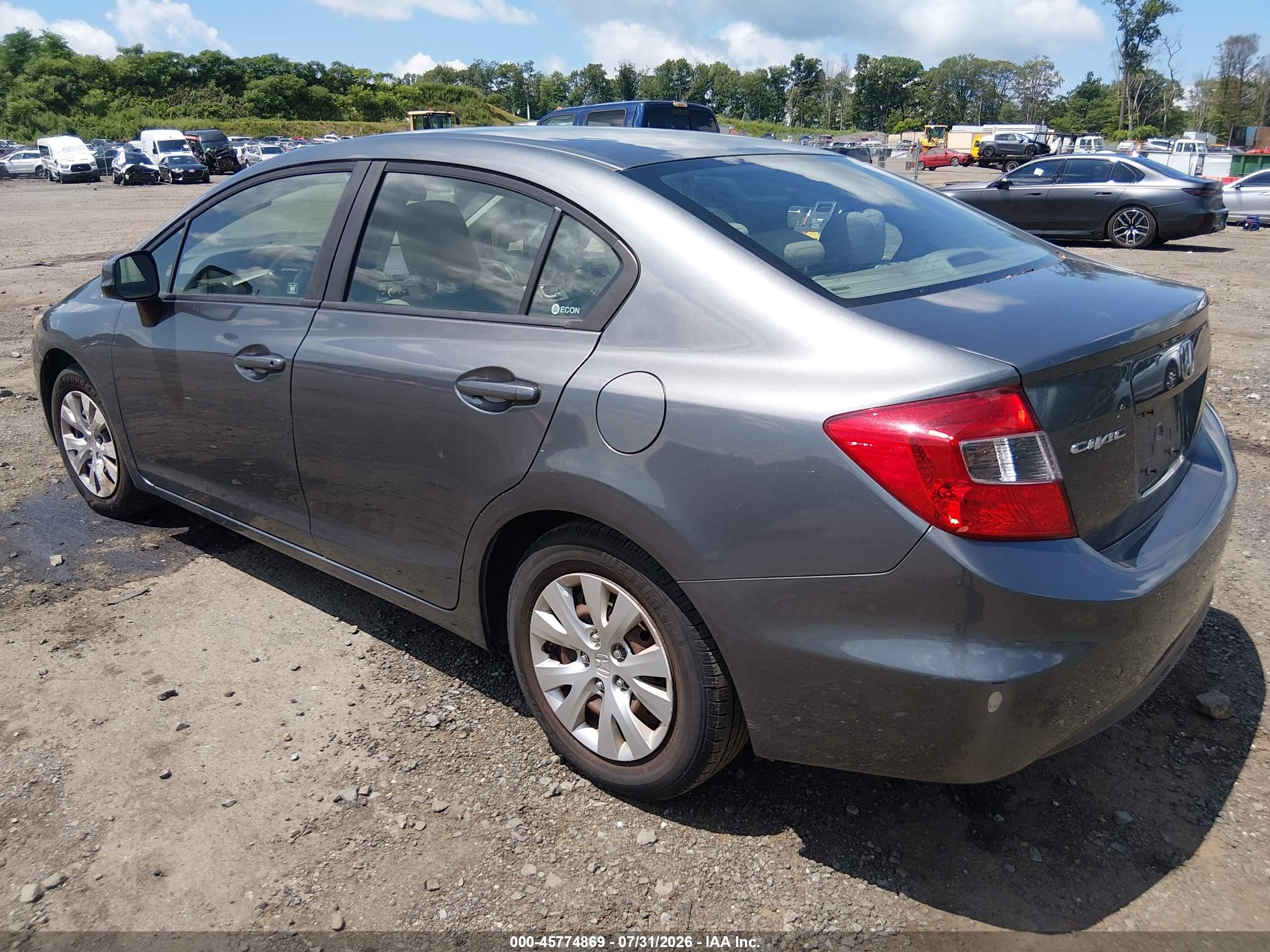 2012 Honda Civic Lx Gray vin: 19XFB2F5XCE386926